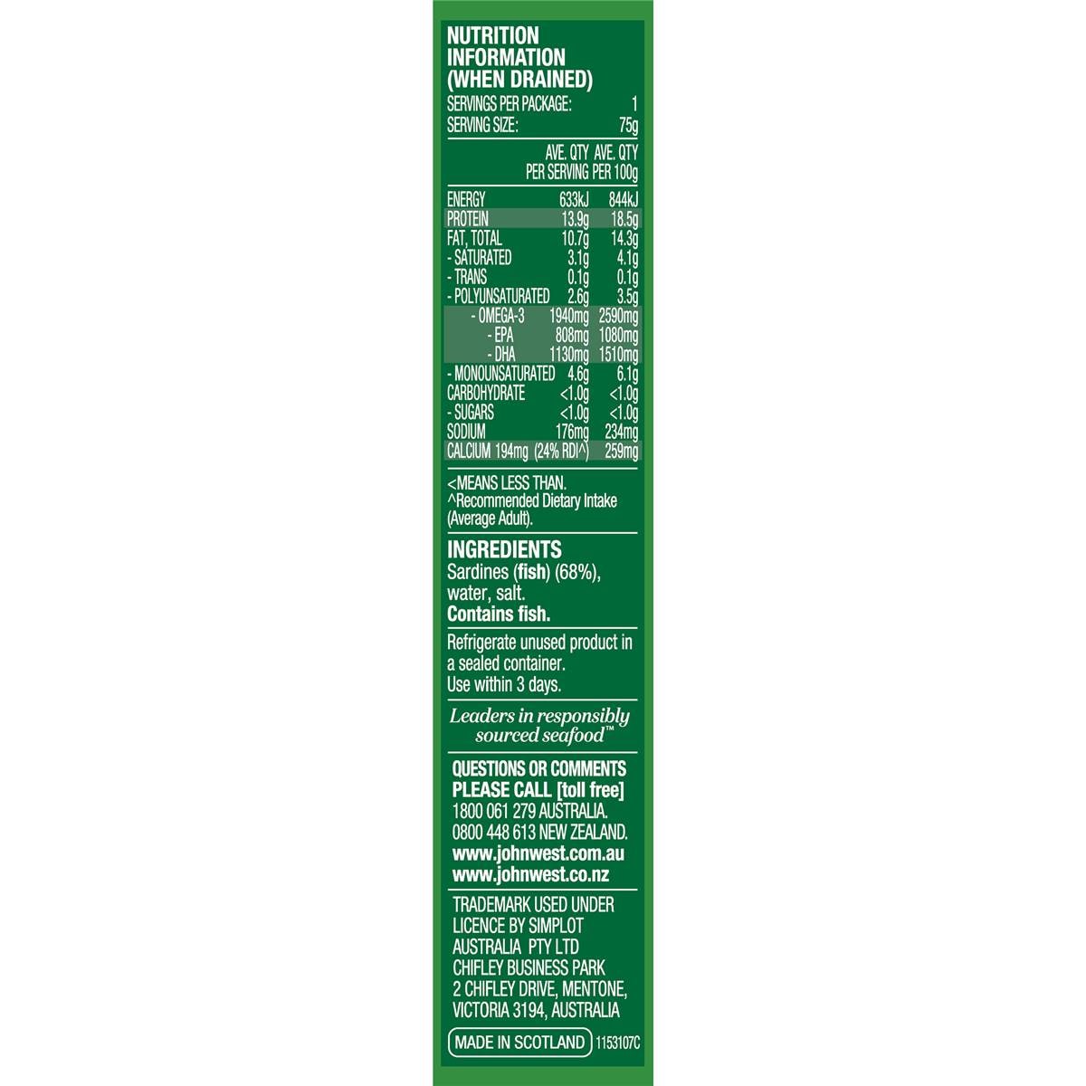 John West Sardines In Spring Water 110g Woolworths