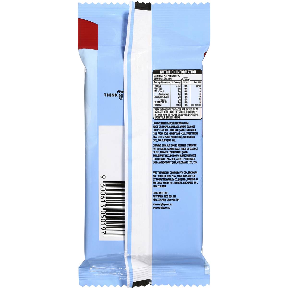 Wrigley's P.k Blue Licorice Chewing Gum Multipack 5x10 Piece 70g