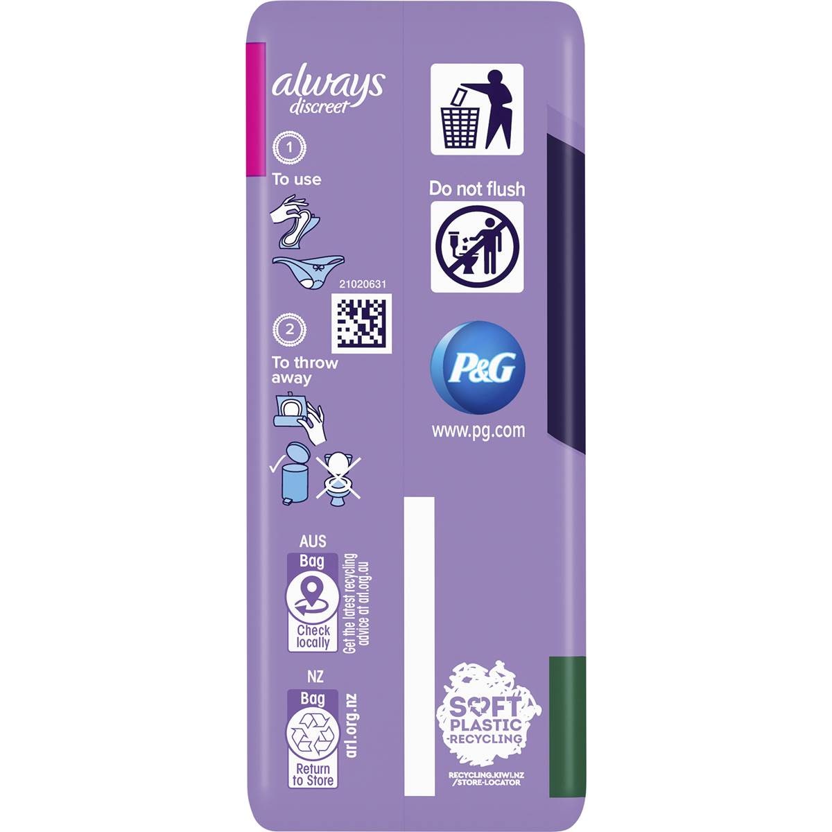 Always Discreet Incontinence Pads Normal 12 Pack Woolworths