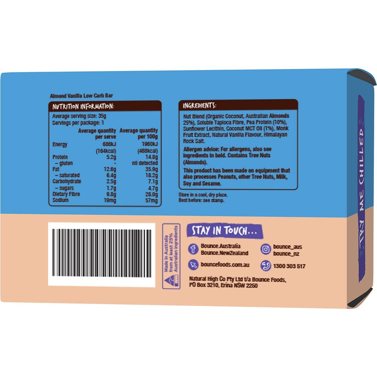 Bounce Keto Almond Vanilla Low Carb Bar 5 Pack Woolworths