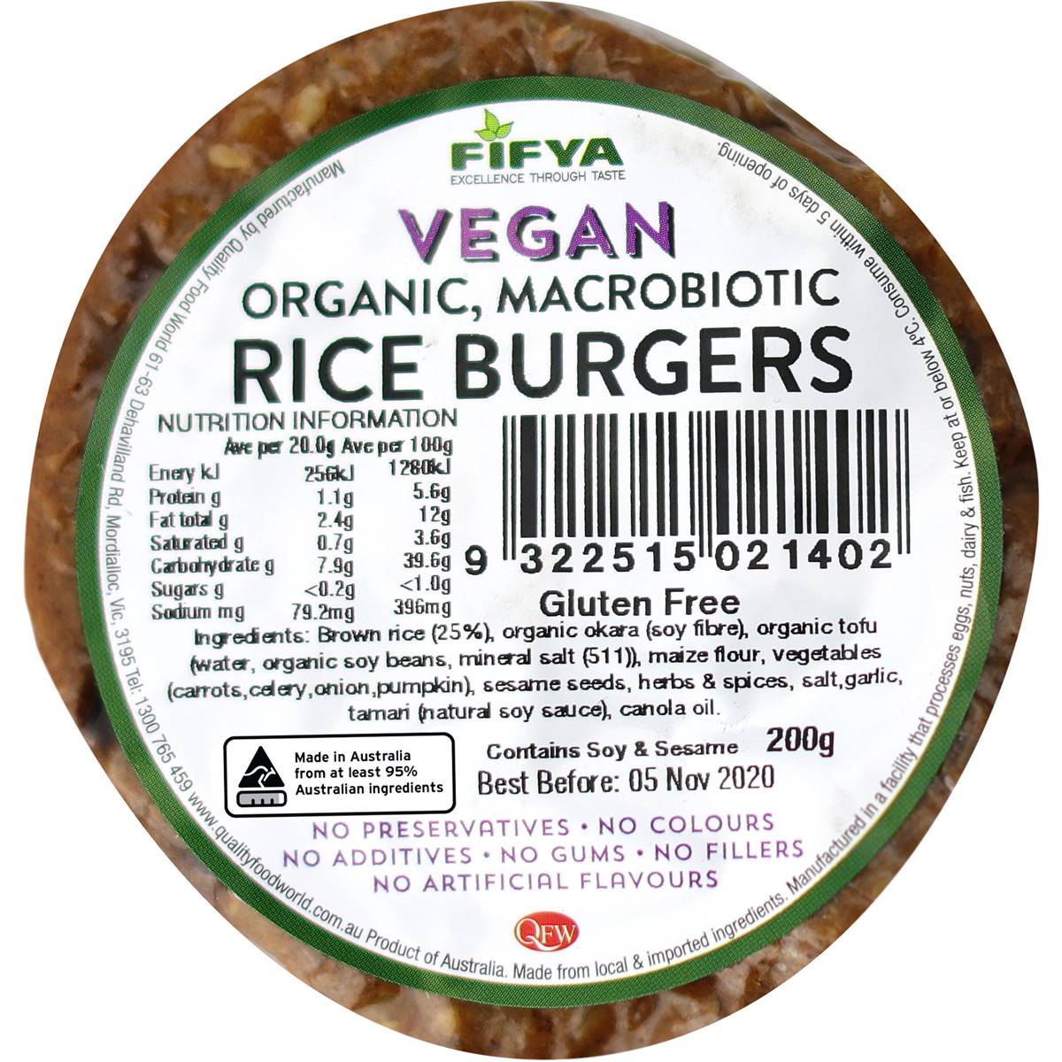 Fifya Vegan Organic Macrobiotic Rice Burgers