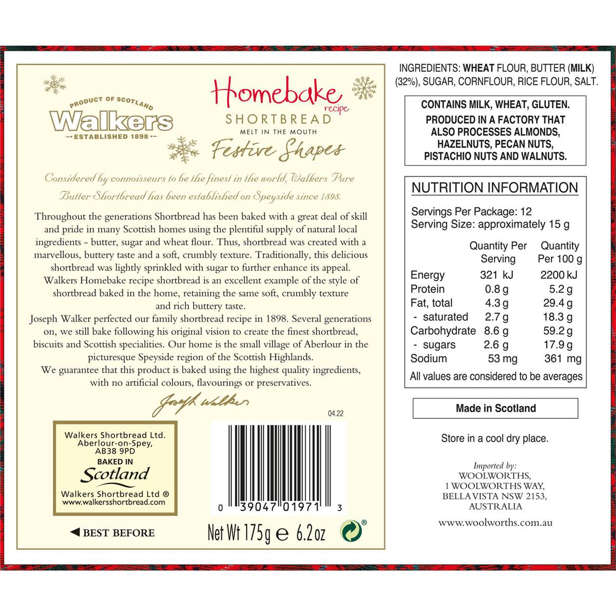 Walkers Homebake Shortbread Festive Shapes 175g Woolworths