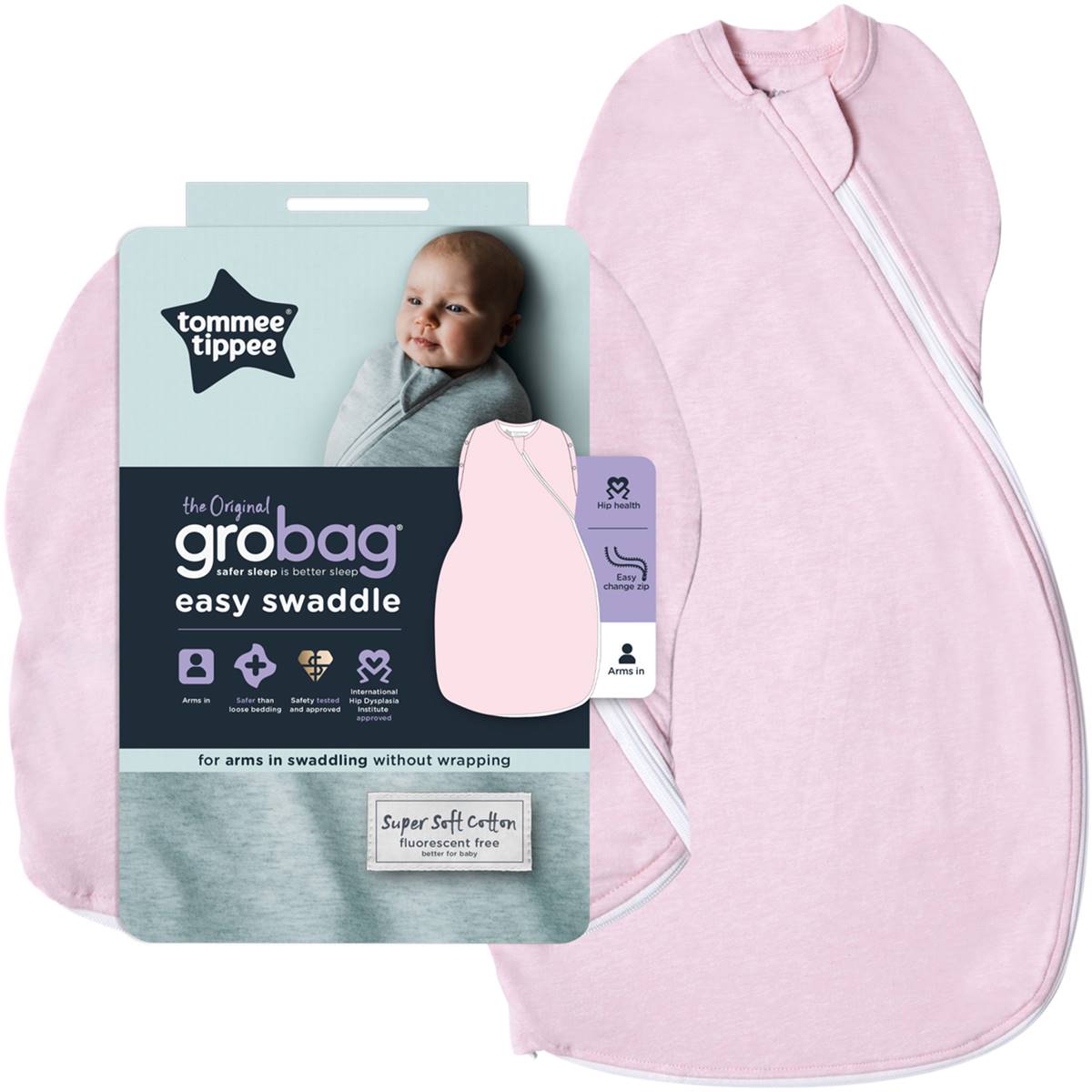 Tommee Tippee Grobag Easy Swaddle Pink Each Woolworths