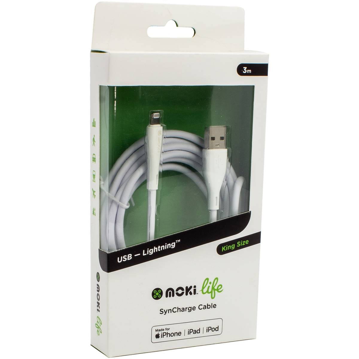 Moki Life Lightning Syncharge Cable 3m King Size Each Woolworths
