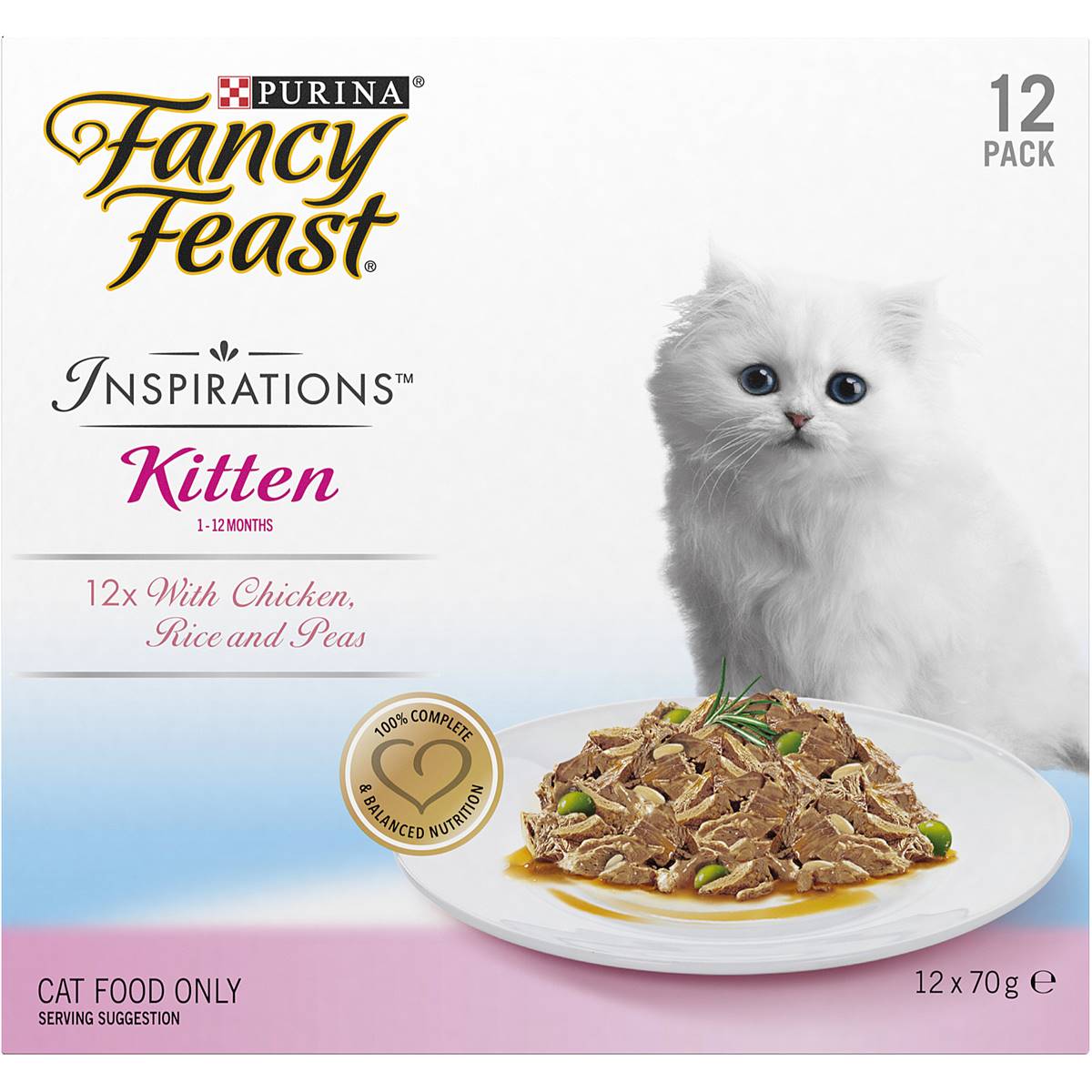 Fancy Feast Kitten Food 1-12 Months Chicken, Rice & Peas 70g X 12 Pack ...