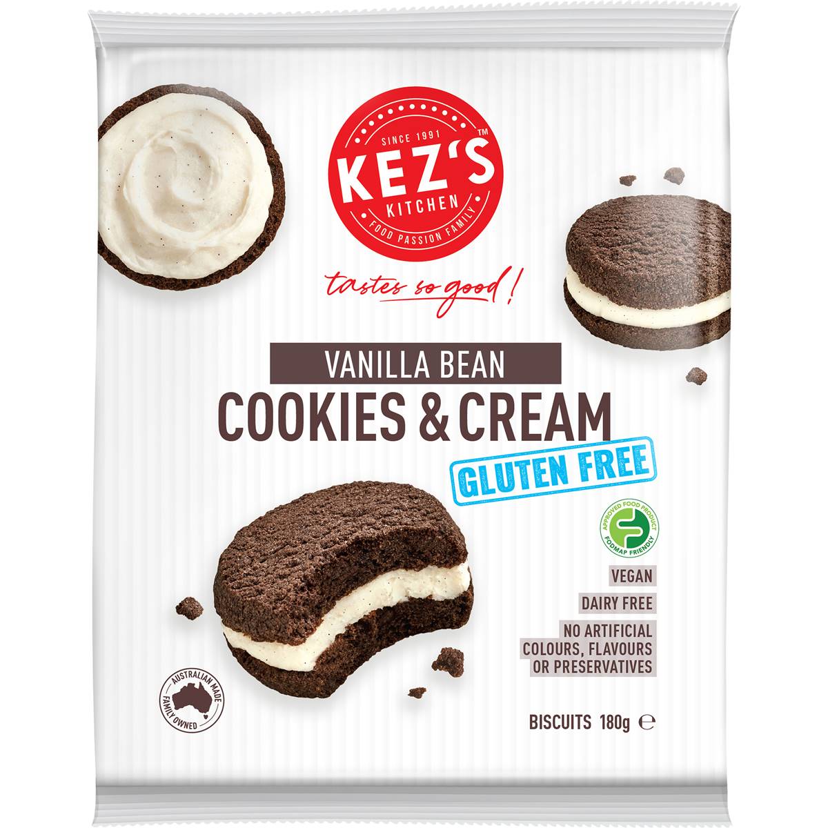 Kez's Kitchen Vanilla Bean Cookies & Cream Biscuits 180g