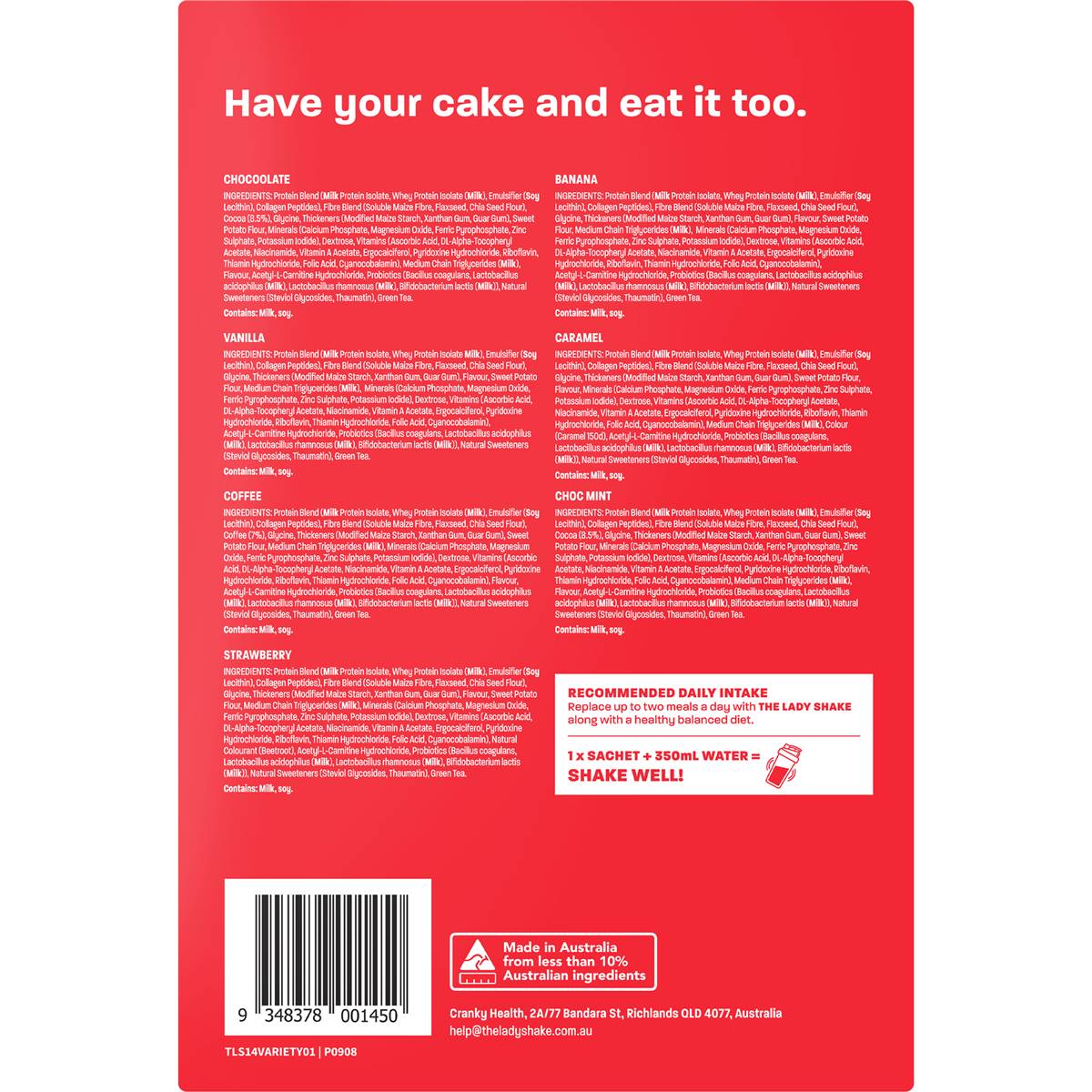 The Lady Shake Meal Replacement Variety 14 Pack Woolworths
