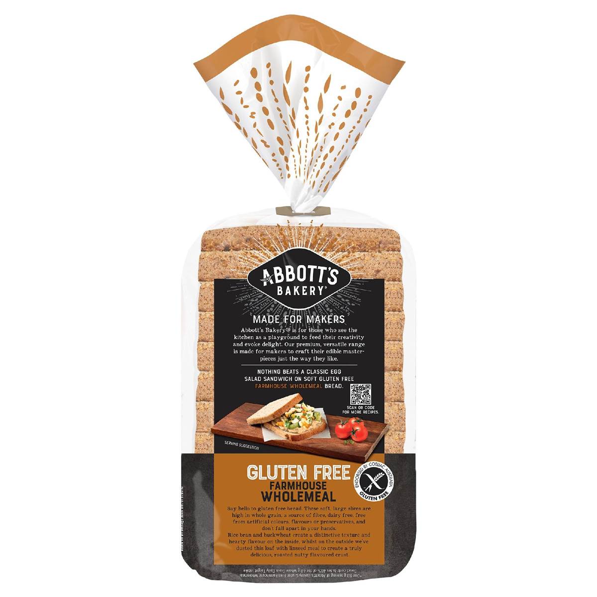 Abbott's Bakery Gluten Free Farmhouse Wholemeal Bread Slice Loaf 500g