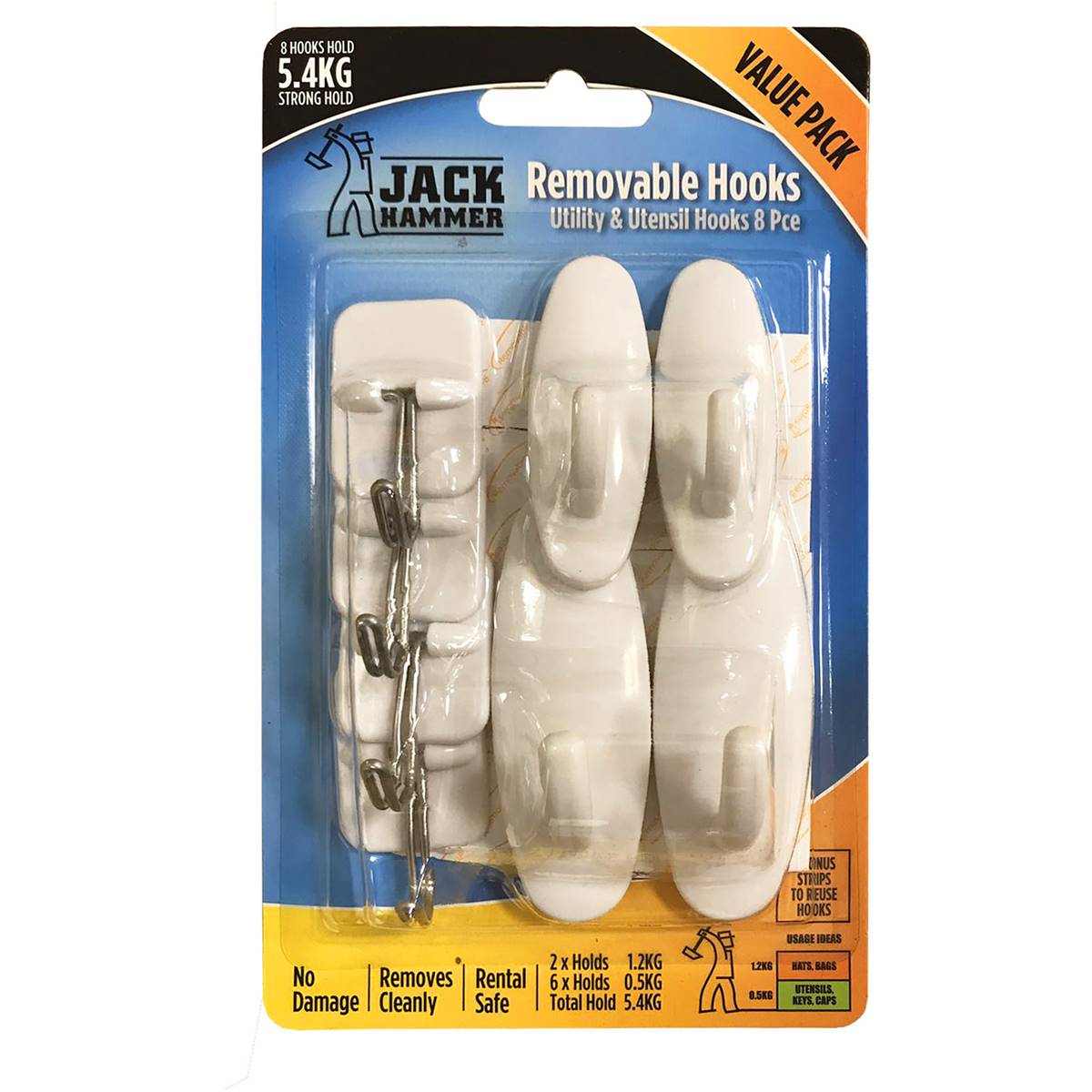 Jack Hammer Removable Hooks Utility & Utensil Hooks 8 Pack Woolworths