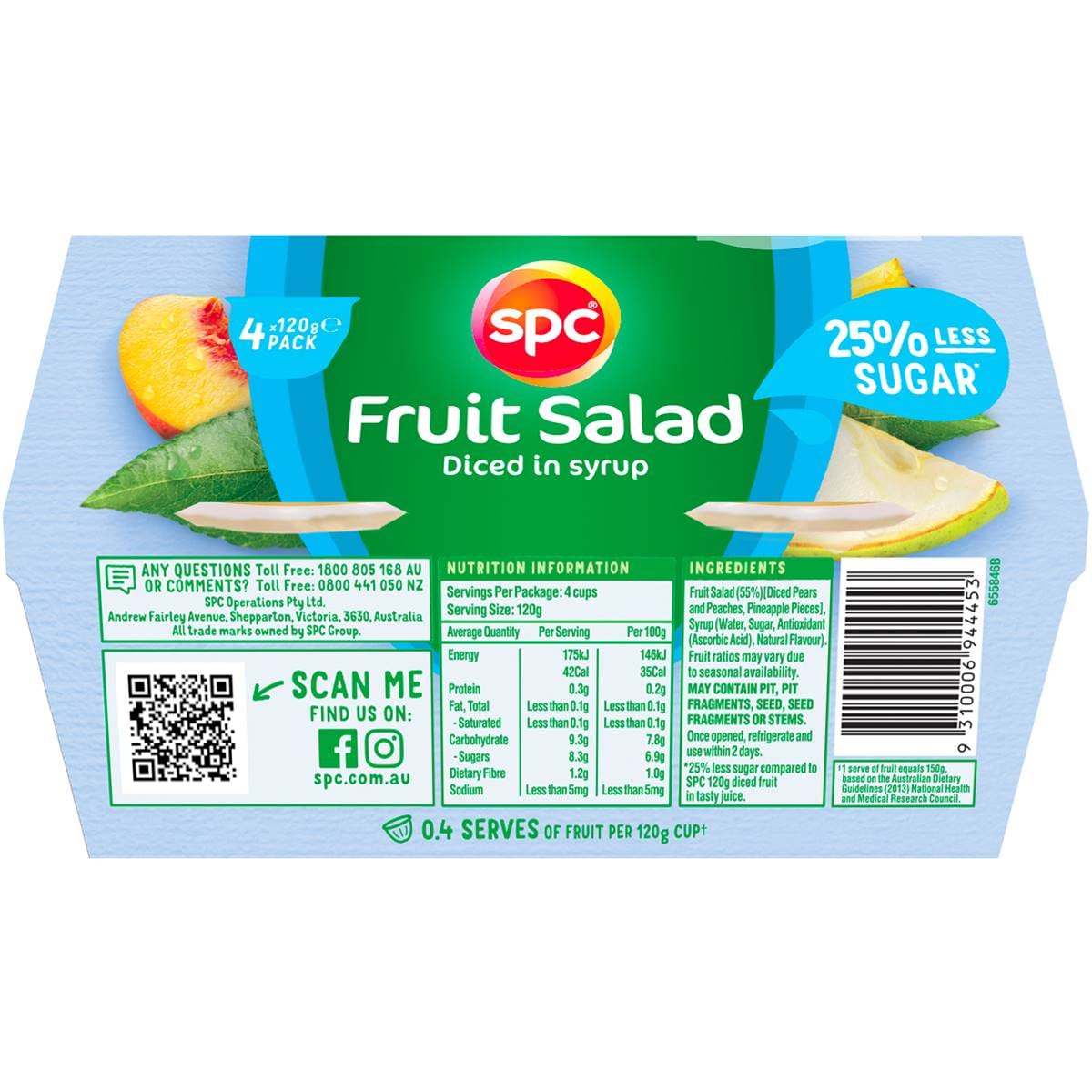 Spc Less Sugar Diced Fruit Salad In Juice Fruit Cups 4 X 120g Woolworths