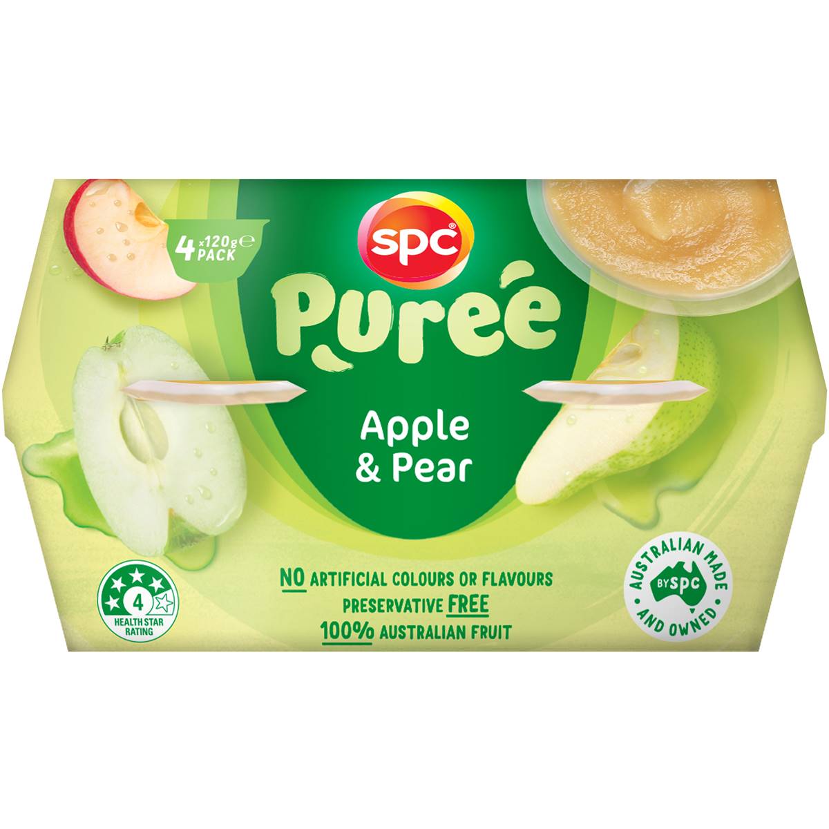 Spc Apple & Pear Puree Cups 4 X 120g Woolworths