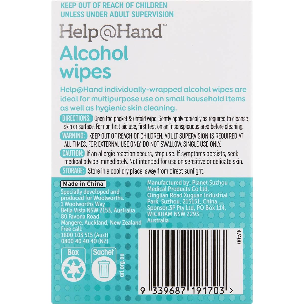 Helphand Alcohol Wipes 50 Pack Woolworths