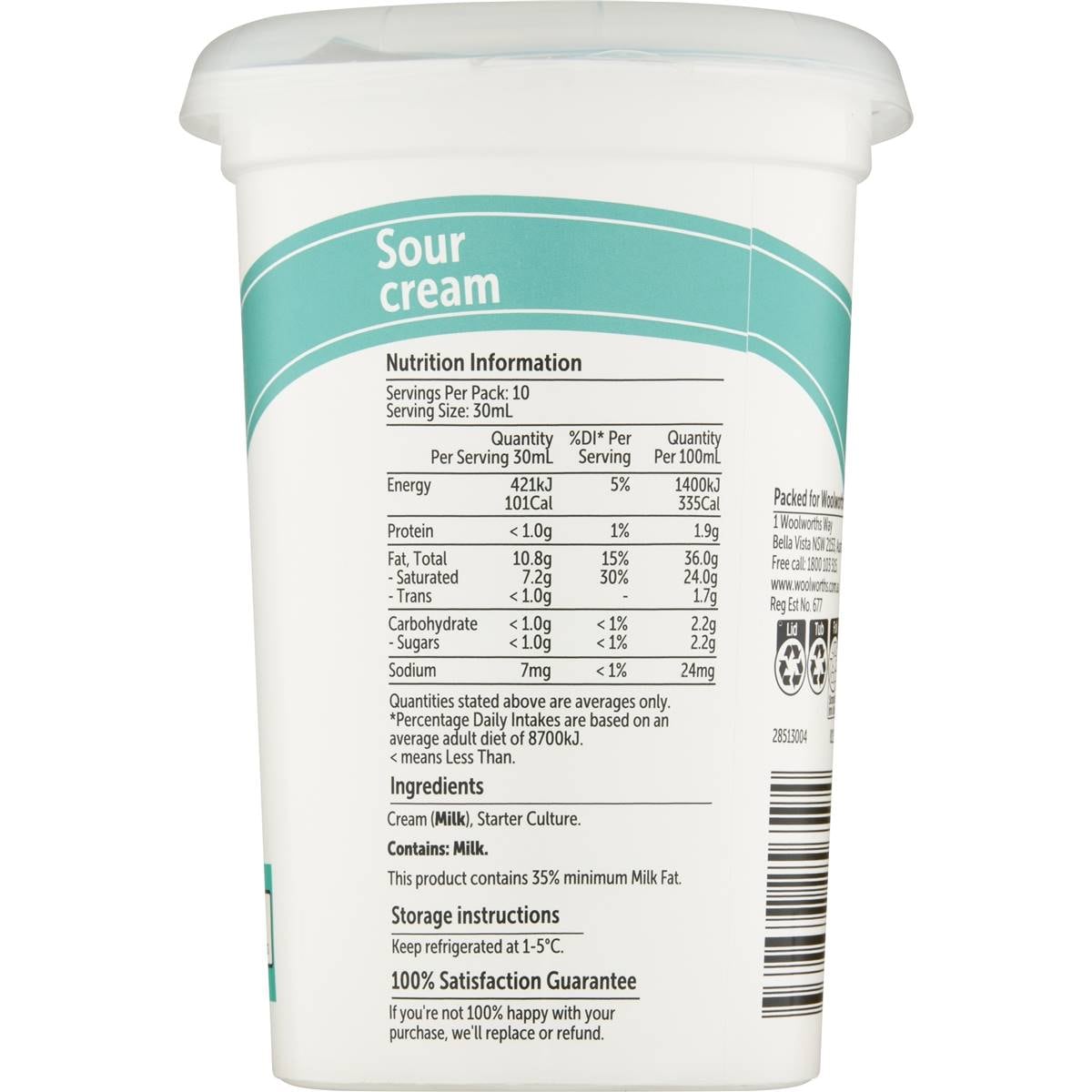 Woolworths Sour Cream 300ml Woolworths