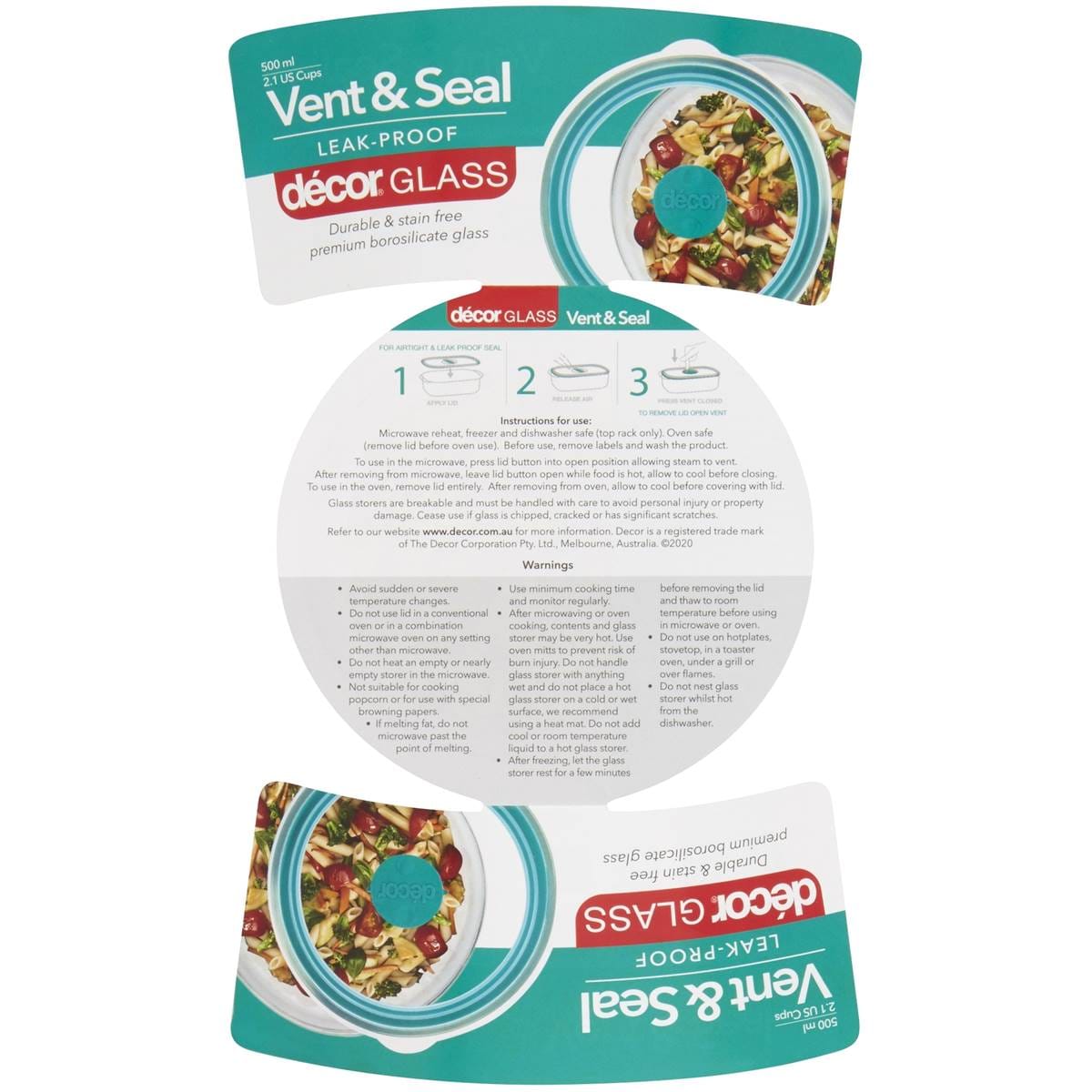 Decor Vent & Seal Glass Container, Round 500ml Woolworths