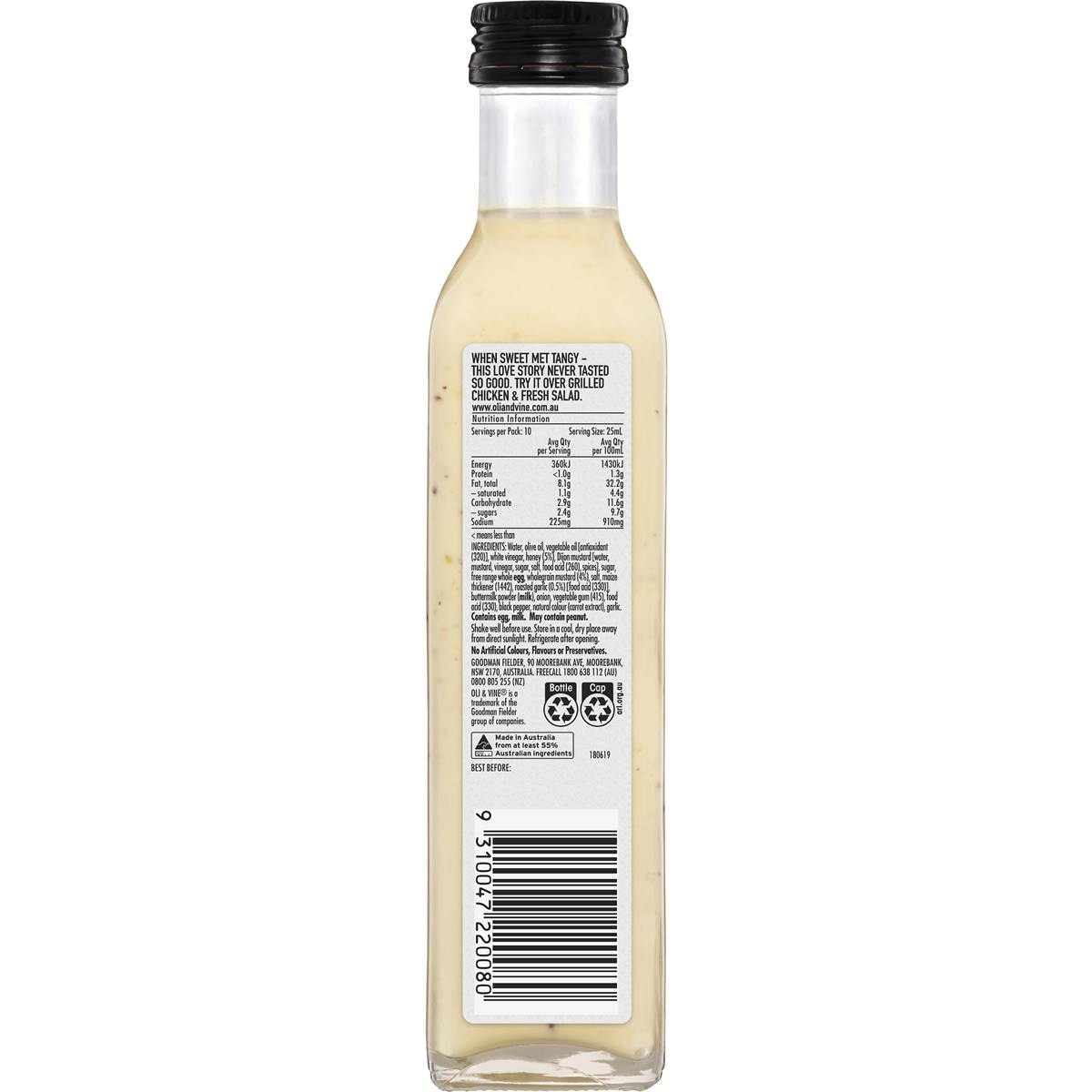 Oli & Vine Rich Honey Mustard Dressing 250ml Woolworths