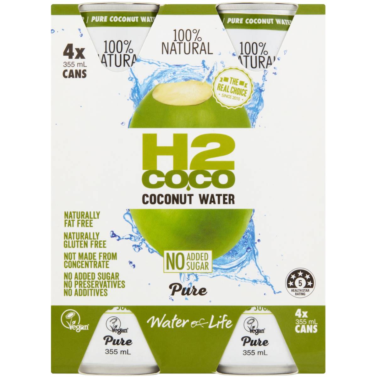 H2coco Pure Coconut Water 355ml X4 Pack | Woolworths