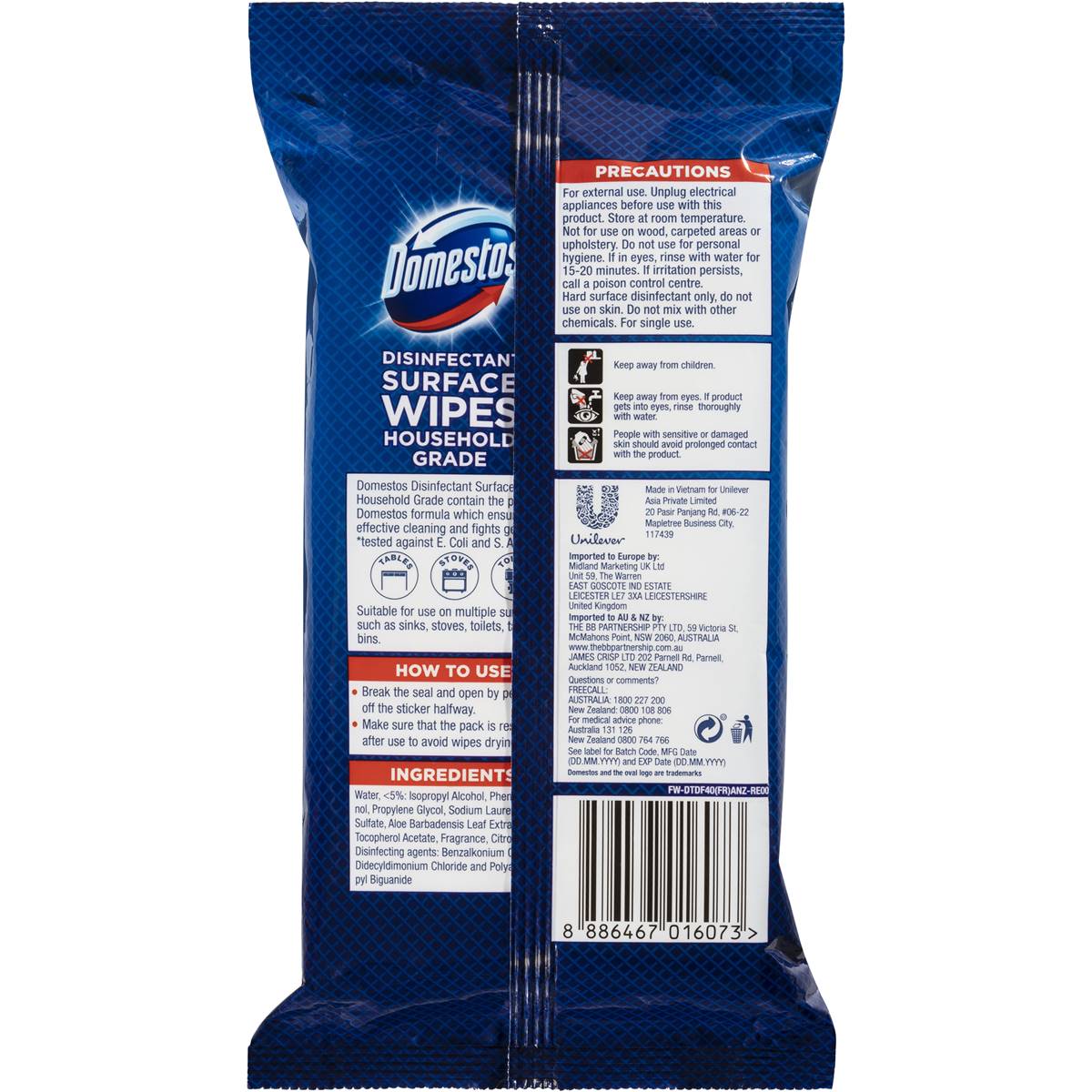 Domestos Disinfecting Surface Wipes Antibacterial 40 Pack Woolworths