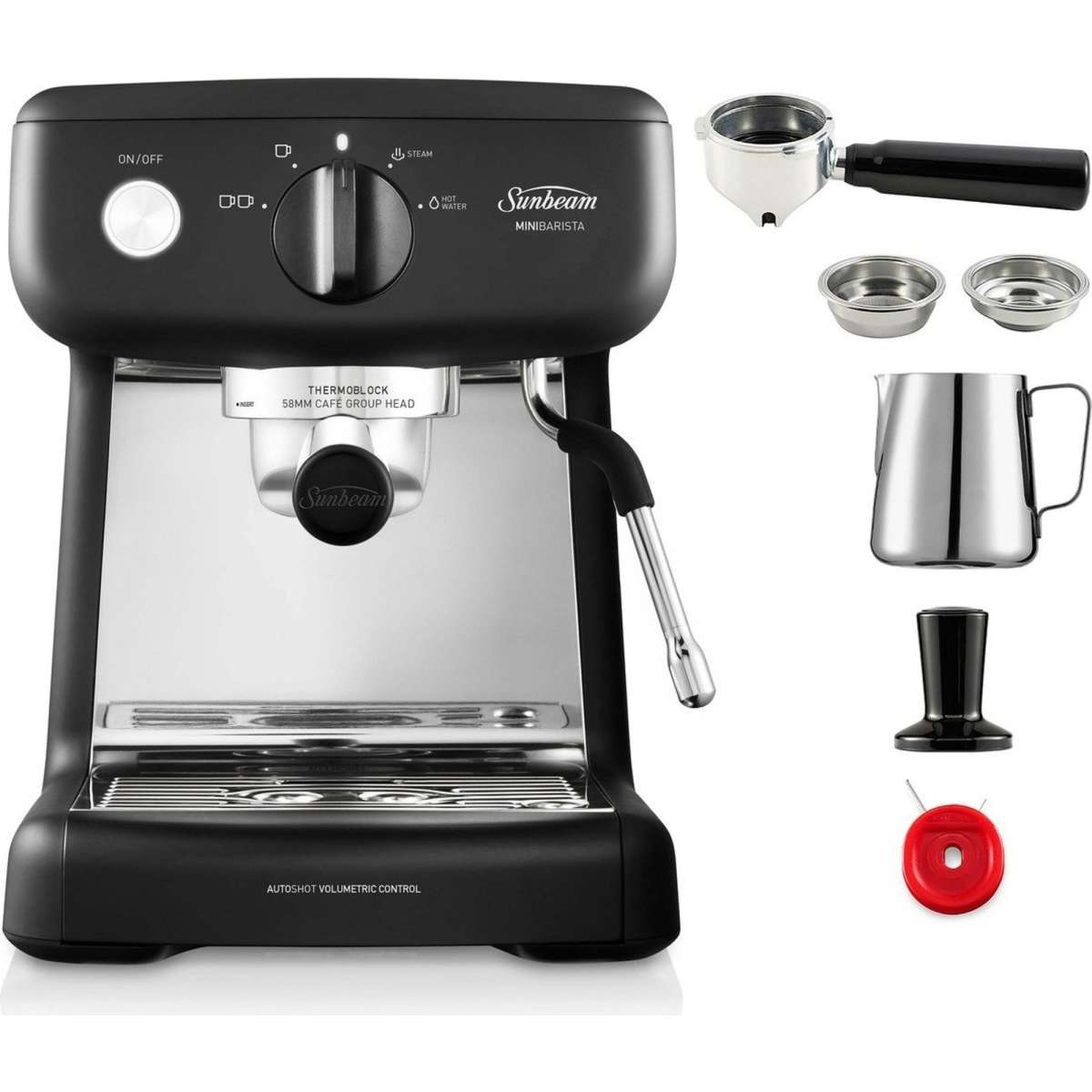 Sunbeam Mini Barista Espresso Machine Classics Black EM4300K Woolworths