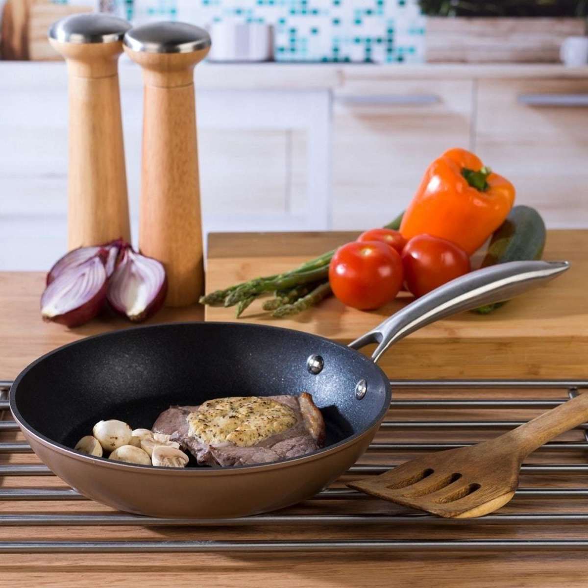 Salter Aluminium Metallic NonStick FryPan 24cm Champagne Dishwasher Safe Woolworths