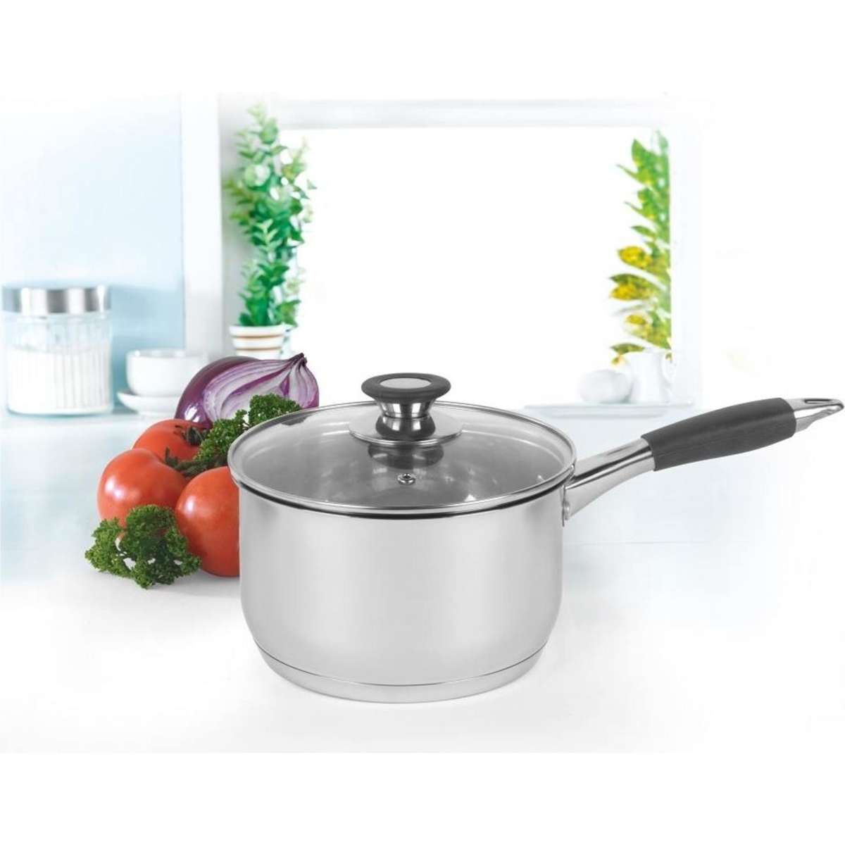 Salter 20cm Stainless Steel Saucepan Black Handle Dishwasher Safe Woolworths