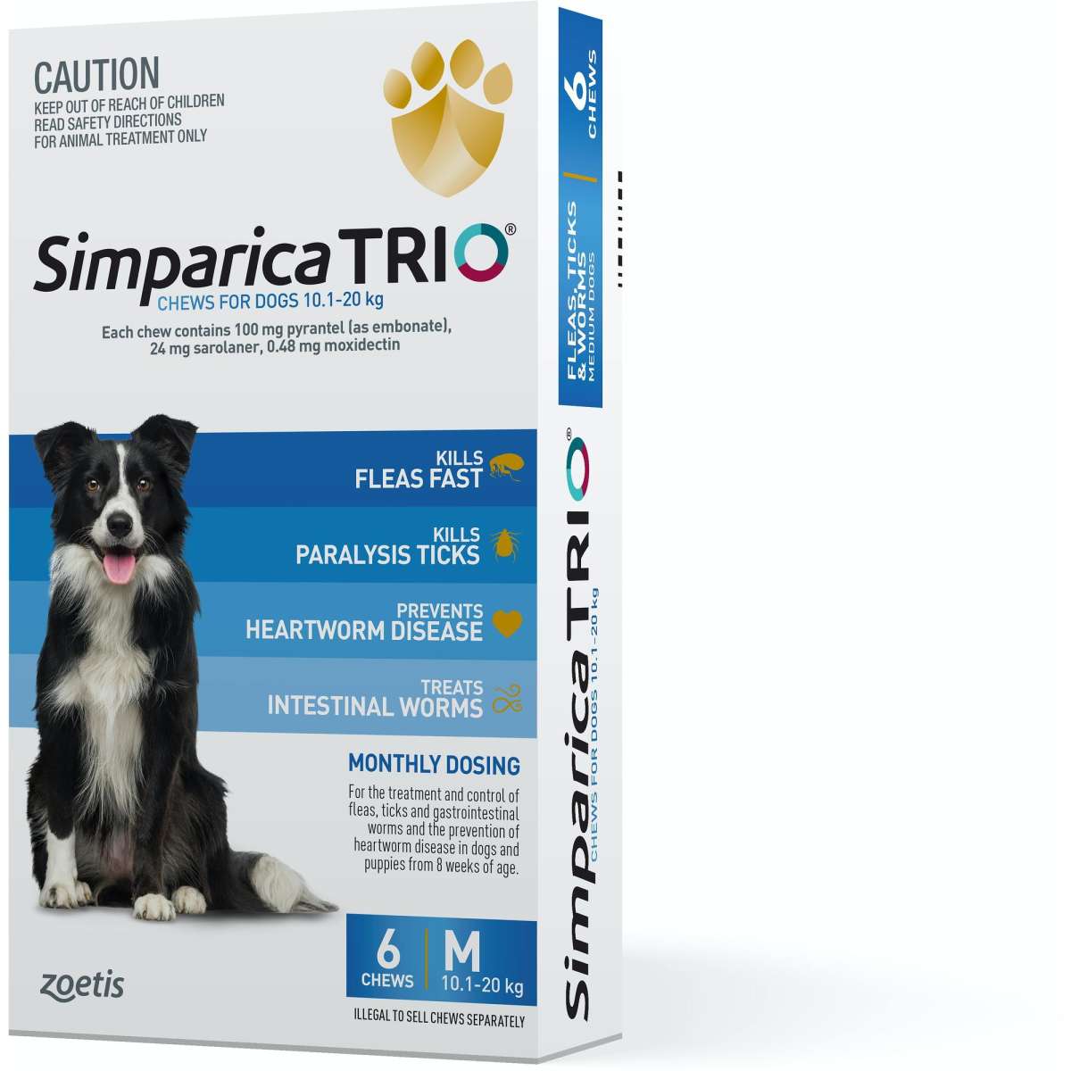 Simparica Trio Chews for Medium Dog 10.120kg (Blue) 6pk Woolworths