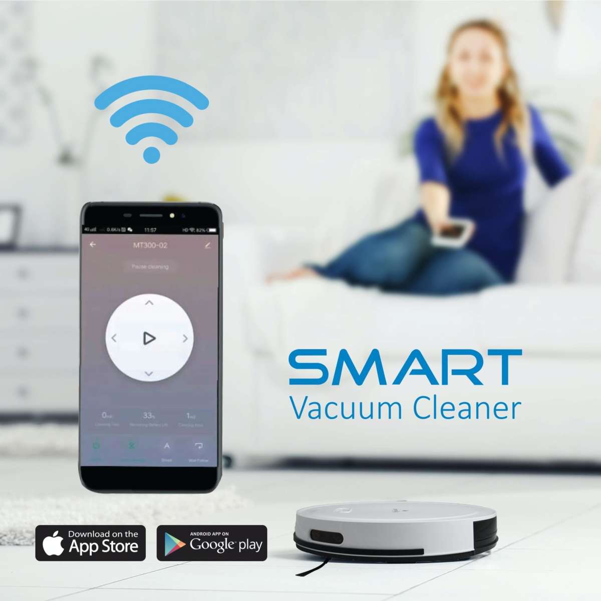 MyGenie Smart Robotic Vacuum Cleaner App Controlled Carpet Floors Auto Robot White Woolworths