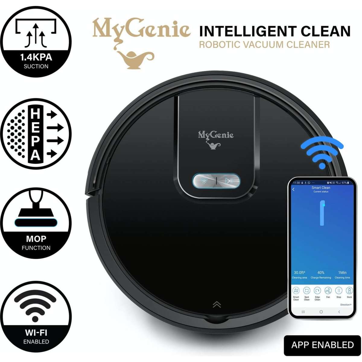 MyGenie WIFI GMAX Robotic Vacuum Cleaner Mop App Control Black