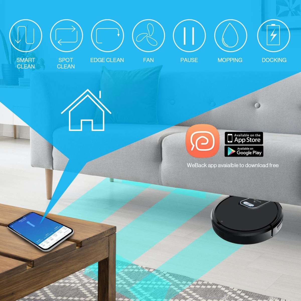 MyGenie WIFI GMAX Robotic Vacuum Cleaner Mop App Control Black