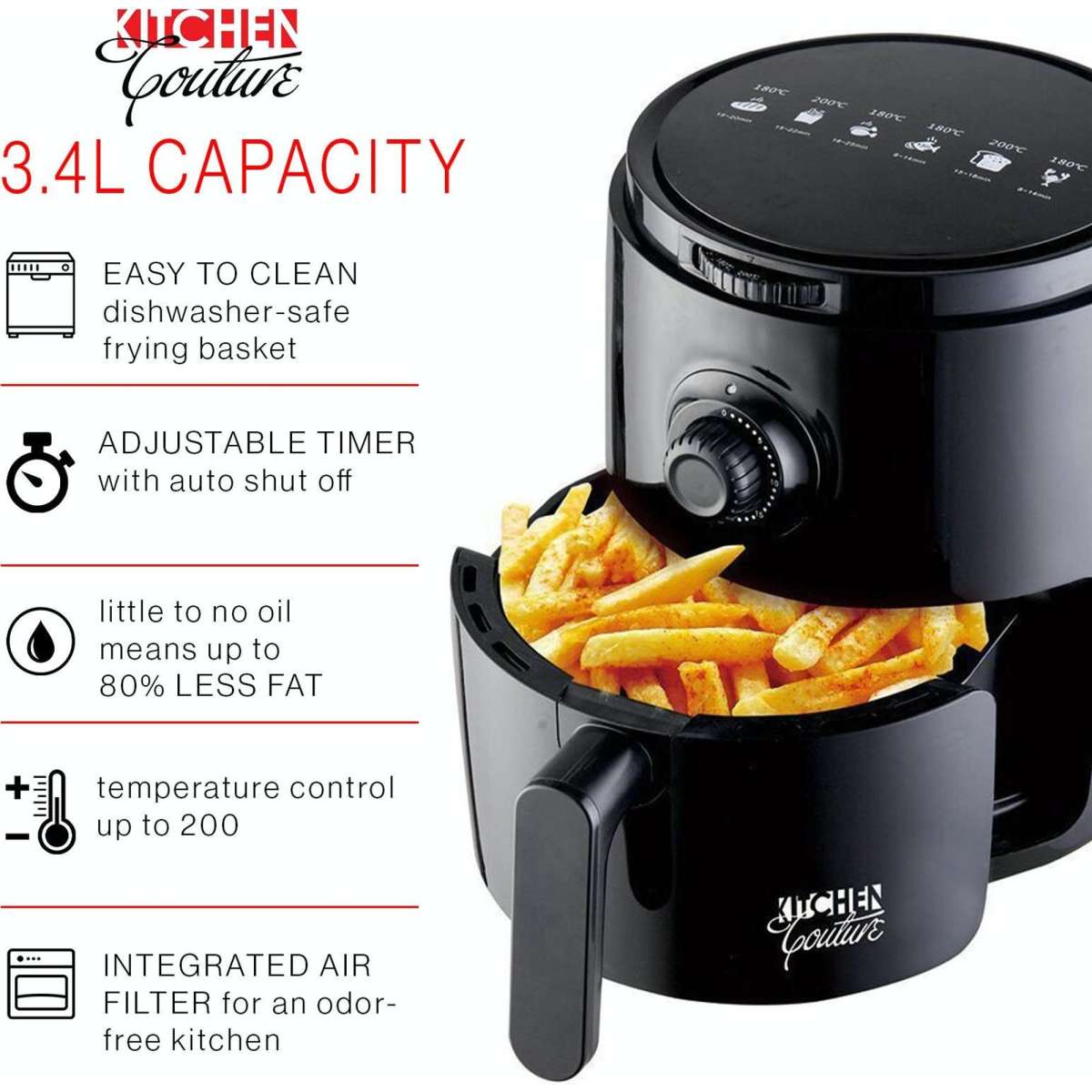 Kitchen Couture Air Fryer 3.4 Litre Black Woolworths