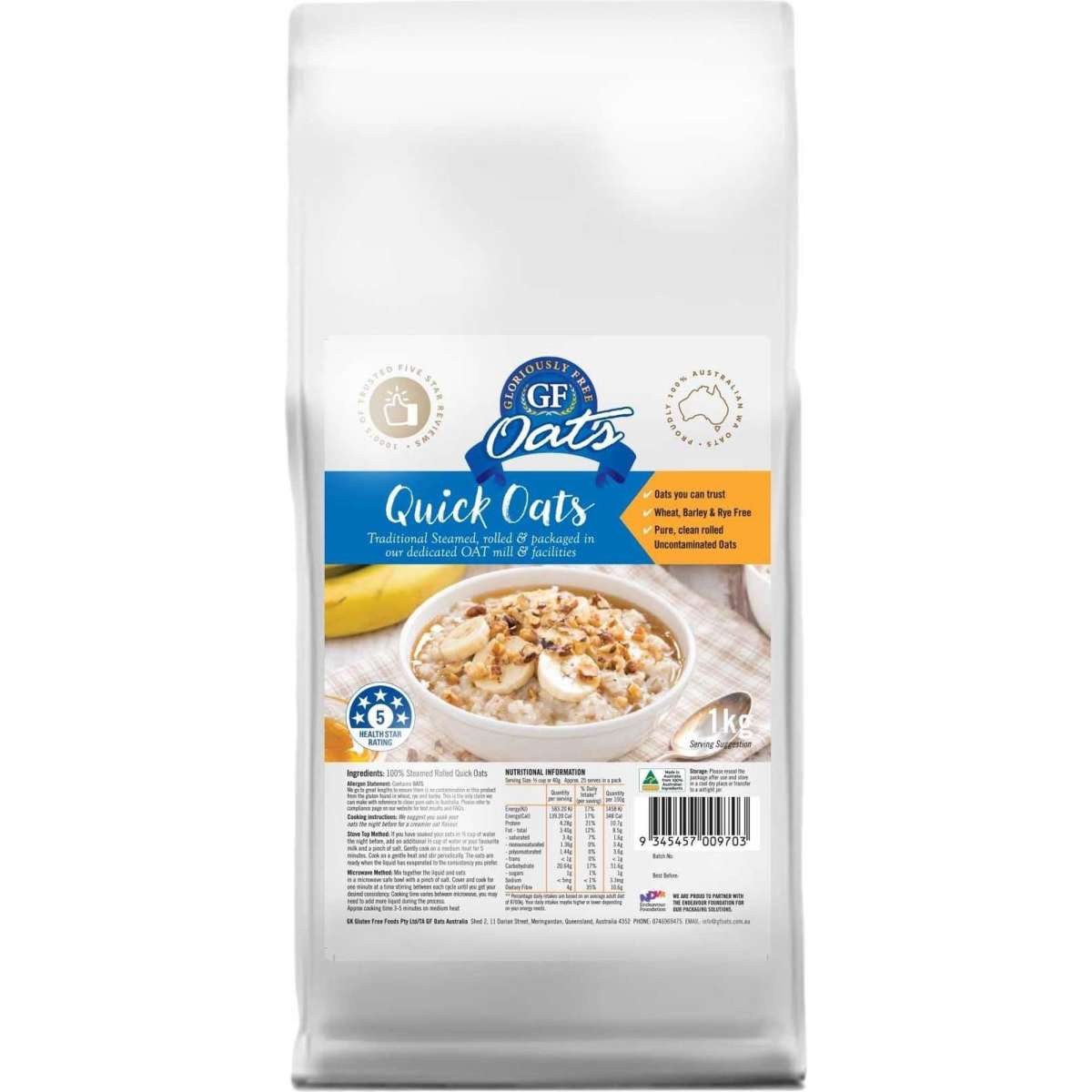 Gloriously Free Gf Rolled Quick Oats 450g Woolworths