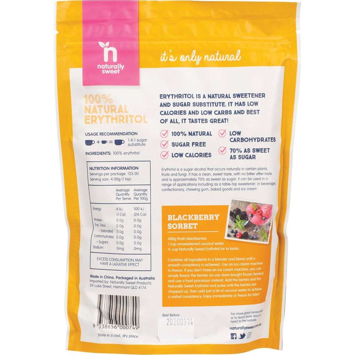 Naturally Sweet Erythritol 500g Woolworths