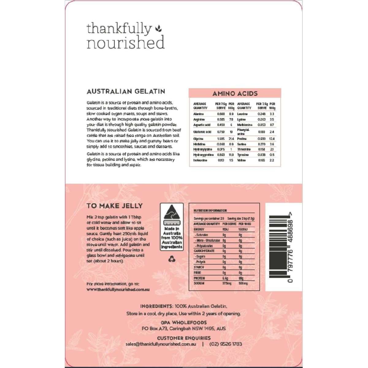 Thankfully Nourished Australian Gelatin 450g Woolworths