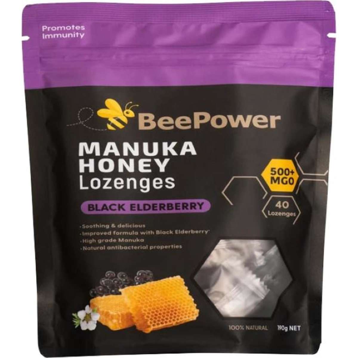Beepower Manuka Lozenges Black Elderberry 40 Pack Woolworths