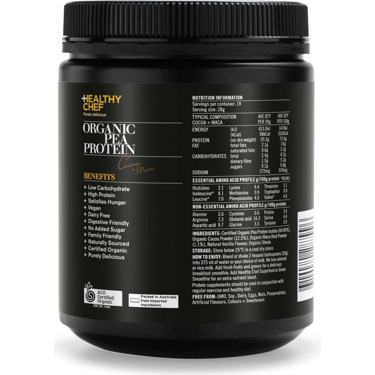 The Healthy Chef Organic Pea Protein Cocoa Maca 550g Woolworths 1574