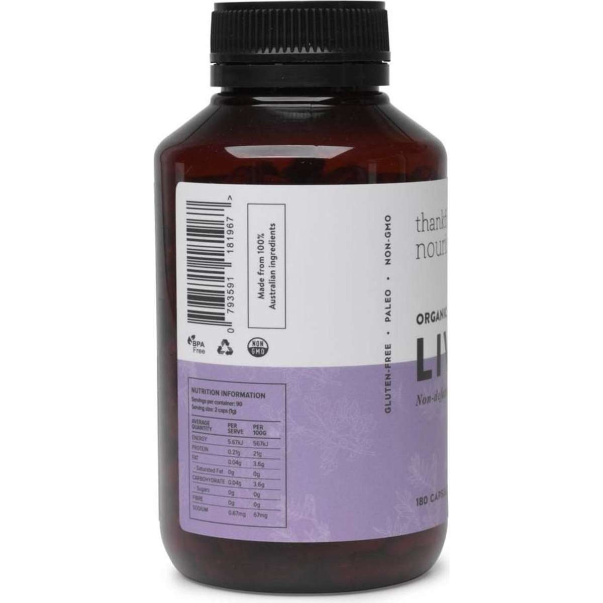 Thankfully Nourished Organic Grass Fed Liver 180 Capsules Woolworths