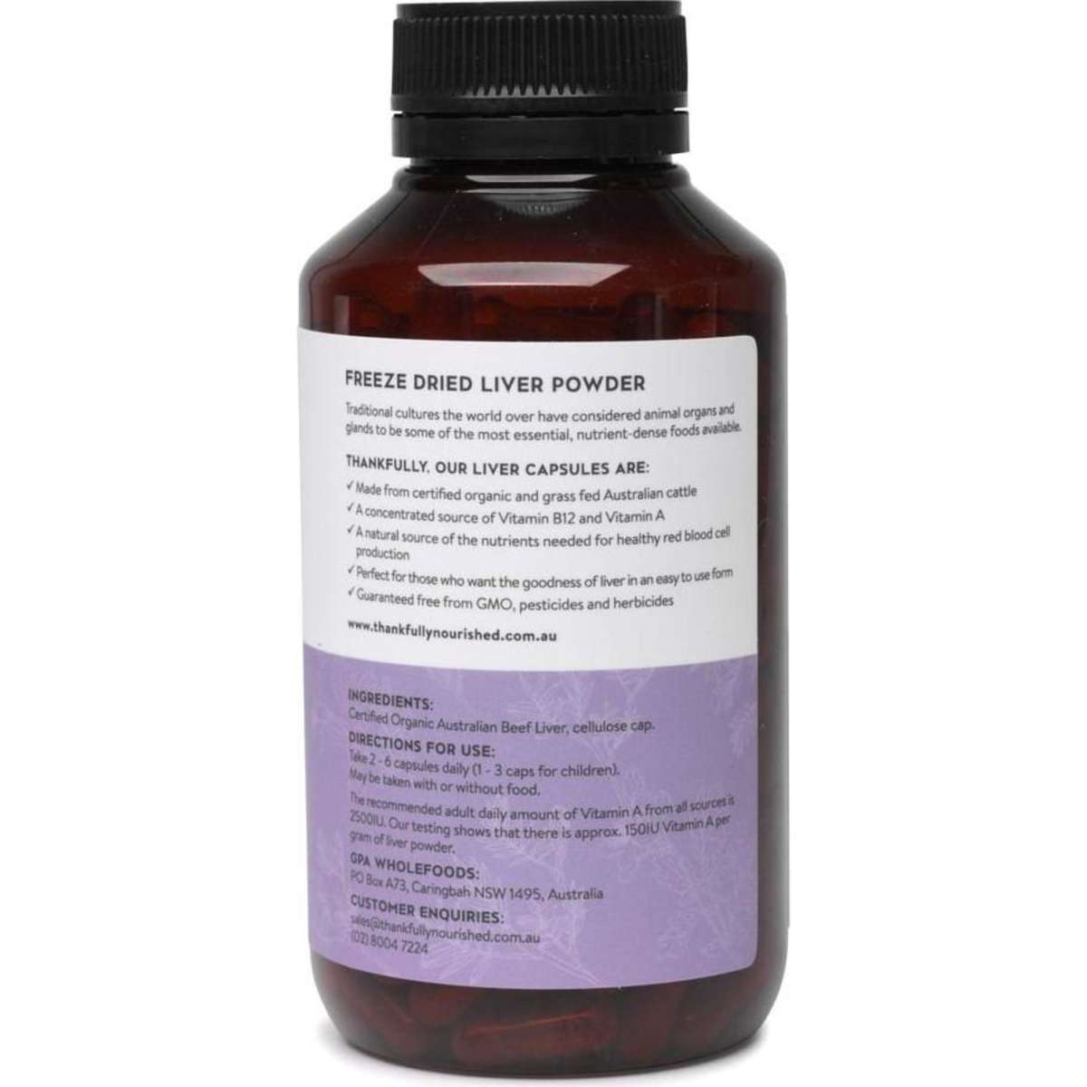 Thankfully Nourished Organic Grass Fed Liver 180 Capsules Woolworths