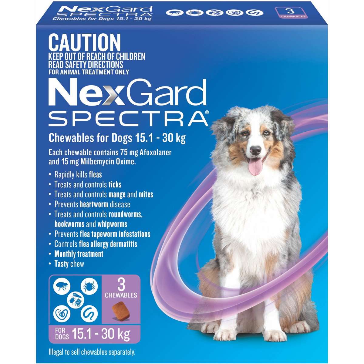 Nexgard Spectra for Large Dogs 15.130kg (Purple) 3pk Woolworths