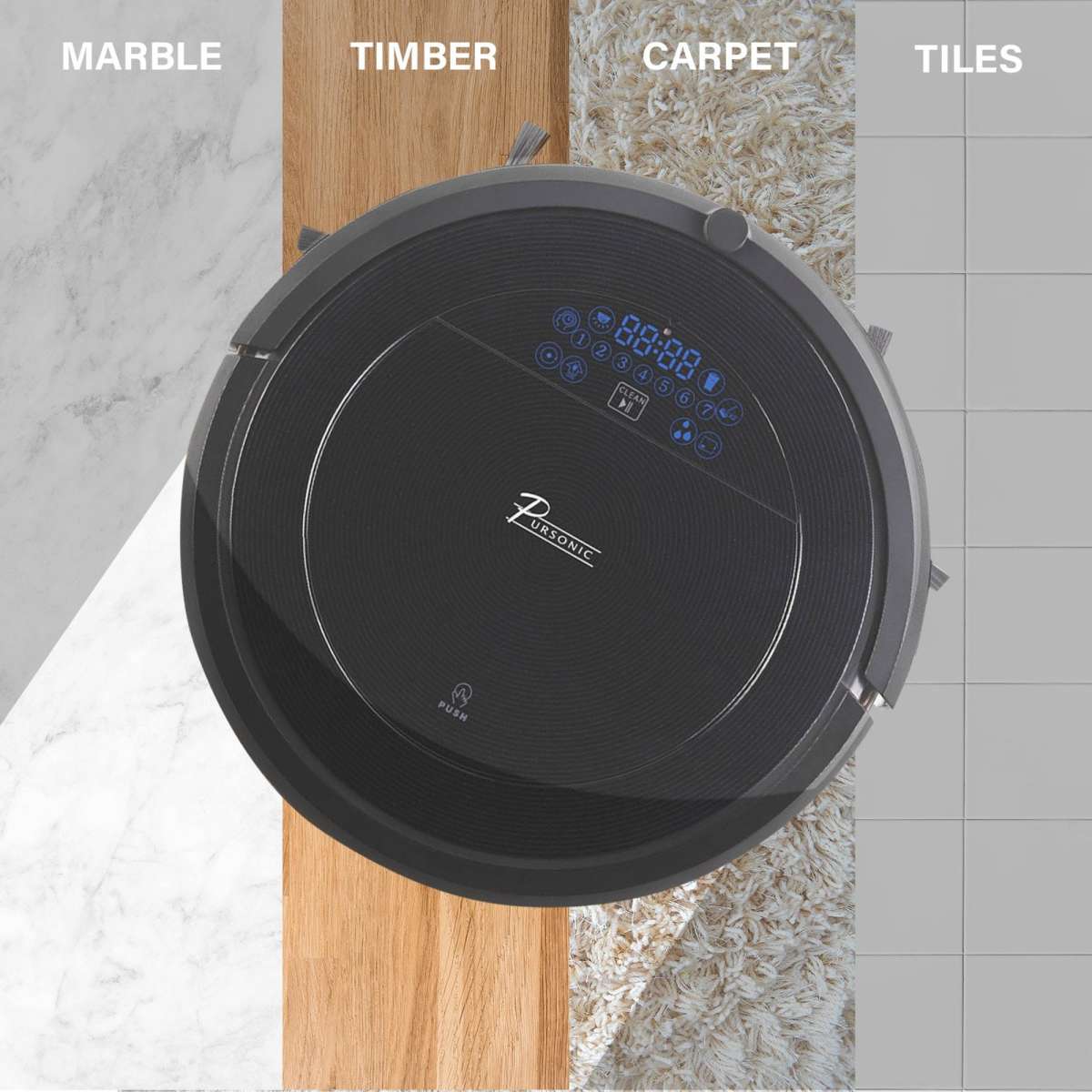 Pursonic i9 Robotic Vacuum Cleaner Carpet Floor Dry Wet Mopping Auto Robot Colour Black