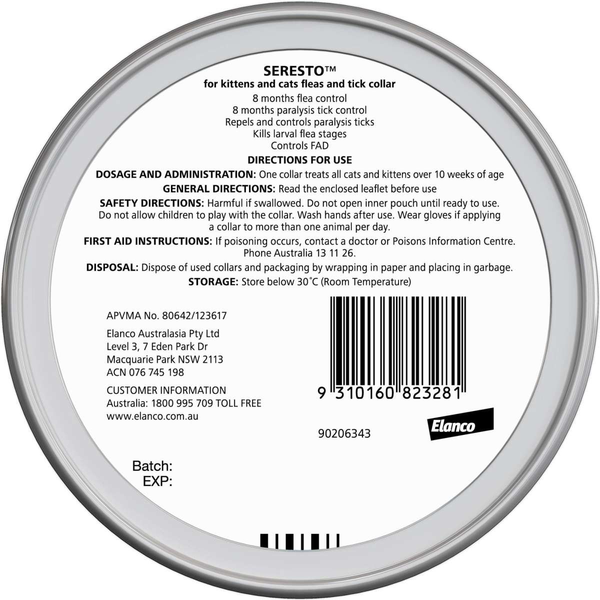 Seresto Fleas & Tick Collar for Cats & Kittens 1pk Woolworths