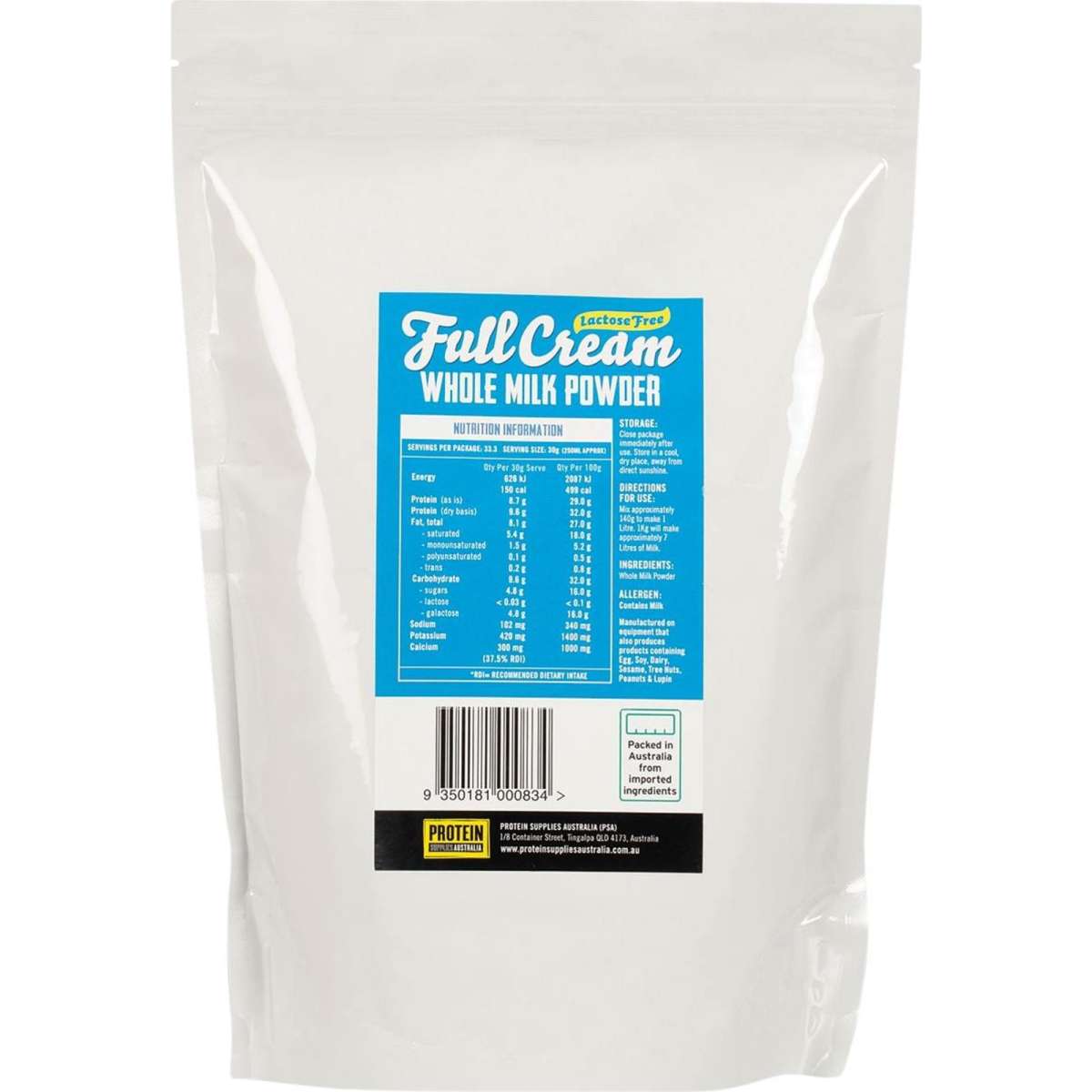 Protein Supplies Australia Whole Milk Powder Lactose Free 1kg Woolworths