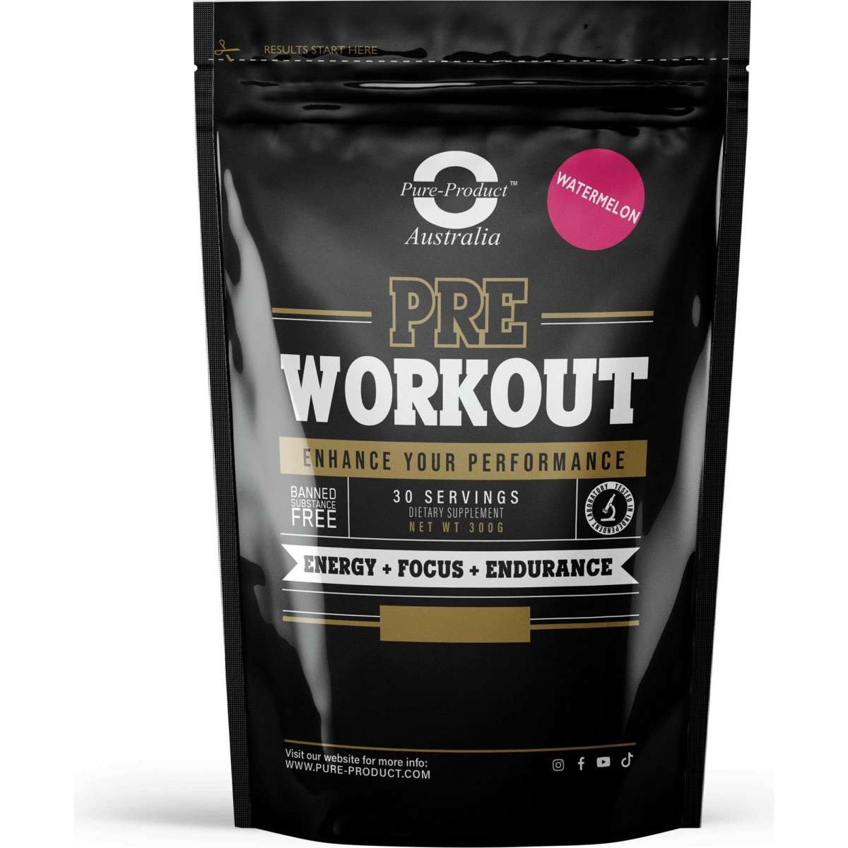 Pure Product Australia Pre Workout Watermelon 300g Woolworths