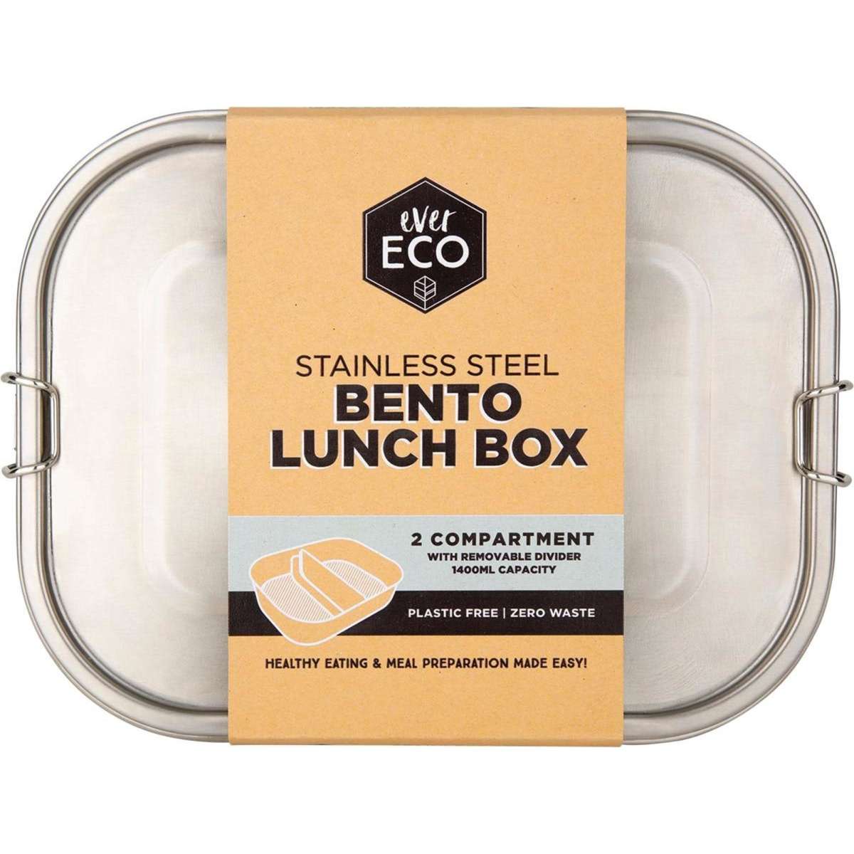 Ever Eco Stainless Steel Bento Lunch Box 2 Compartment 1400Ml 1 Pack