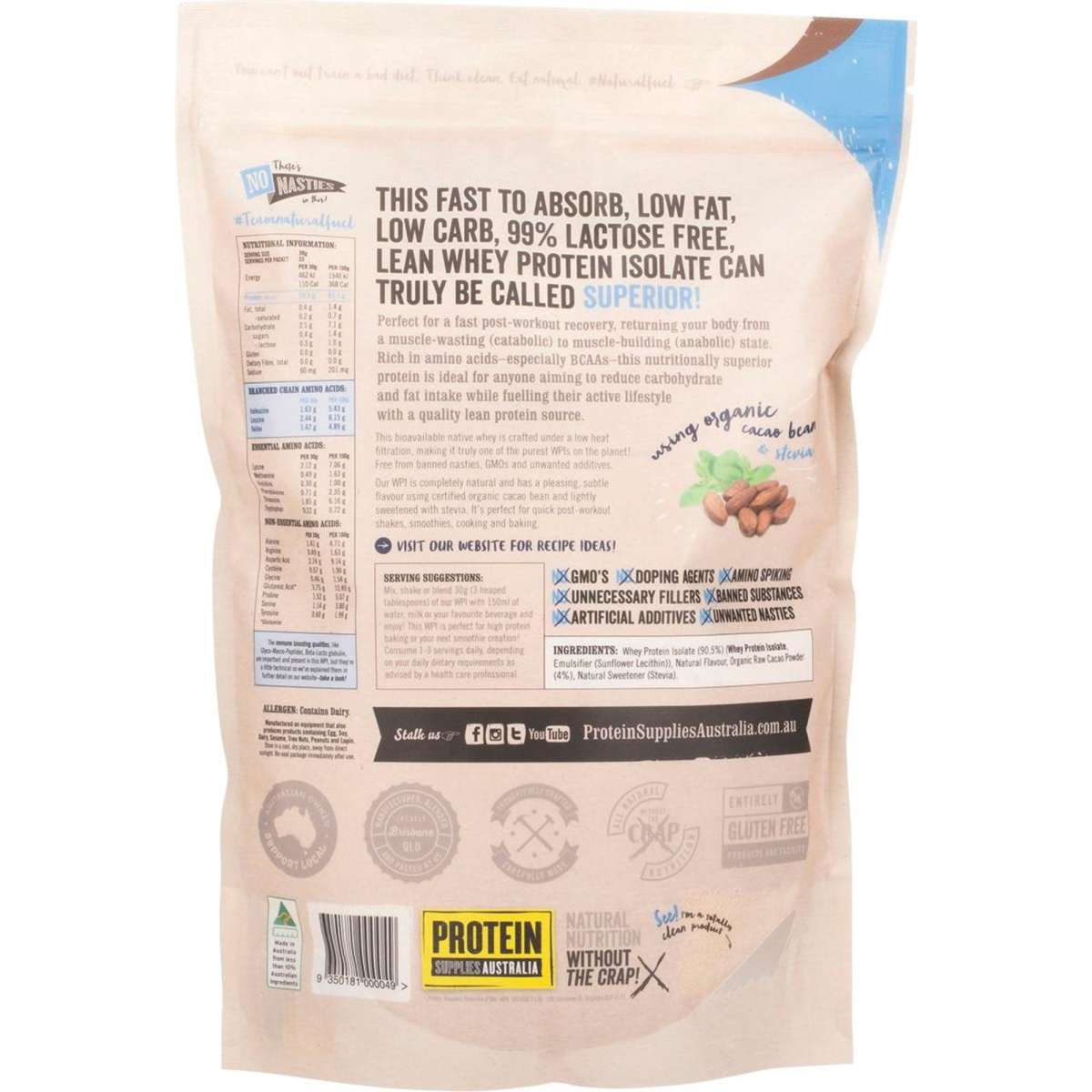 Protein Supplies Aust Wpi (Whey Protein Isolate) Chocolate 1kg Woolworths