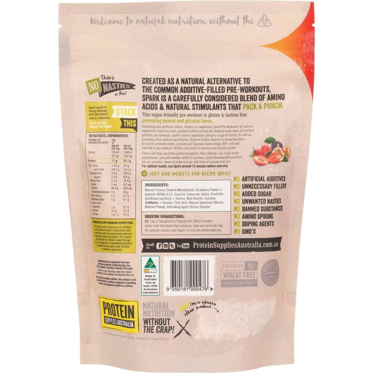 Protein Supplies Aust Spark (PreWorkout) Straw & Passionfruit 250g Woolworths