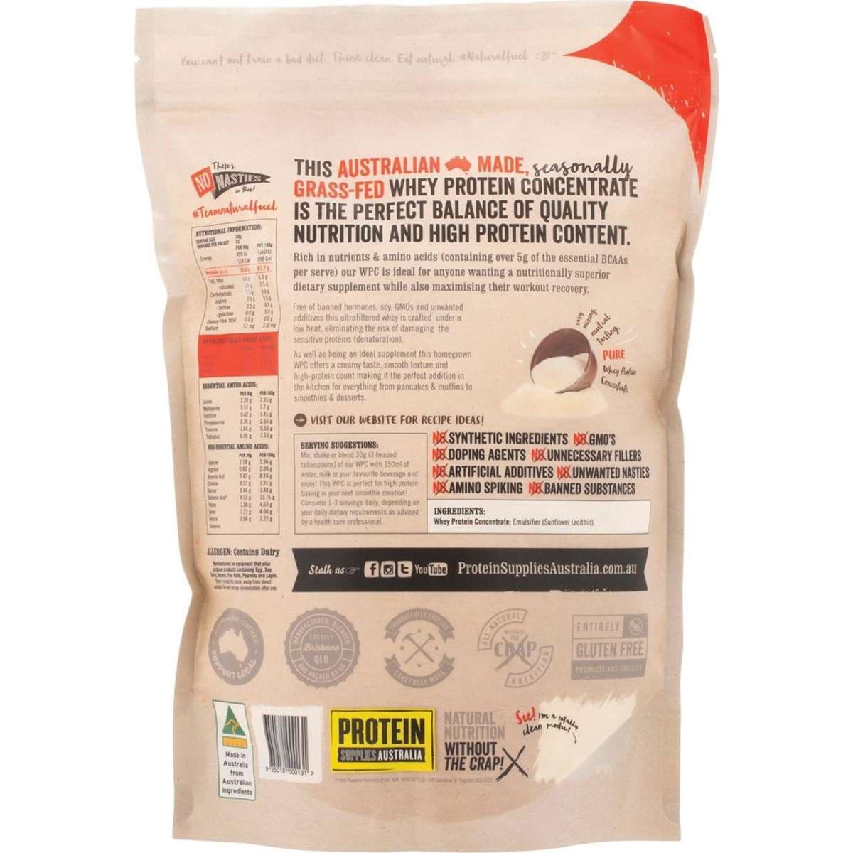 Protein Supplies Aust Wpc (Whey Protein Concentrate) Pure 1kg Woolworths