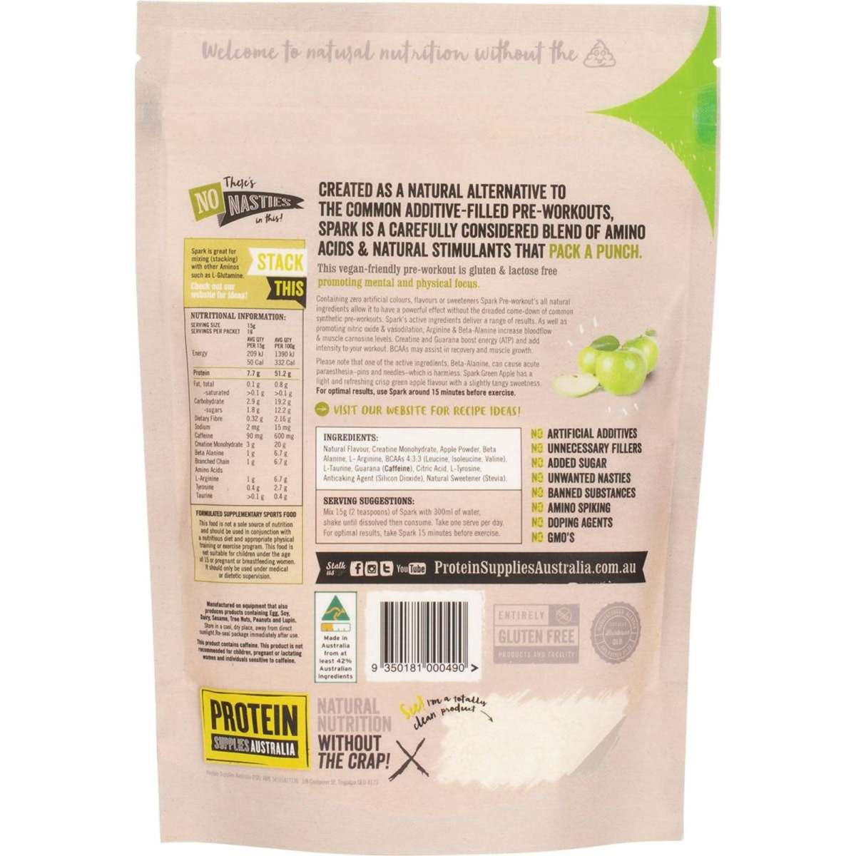 Protein Supplies Aust Spark (PreWorkout) Green Apple 250g Woolworths