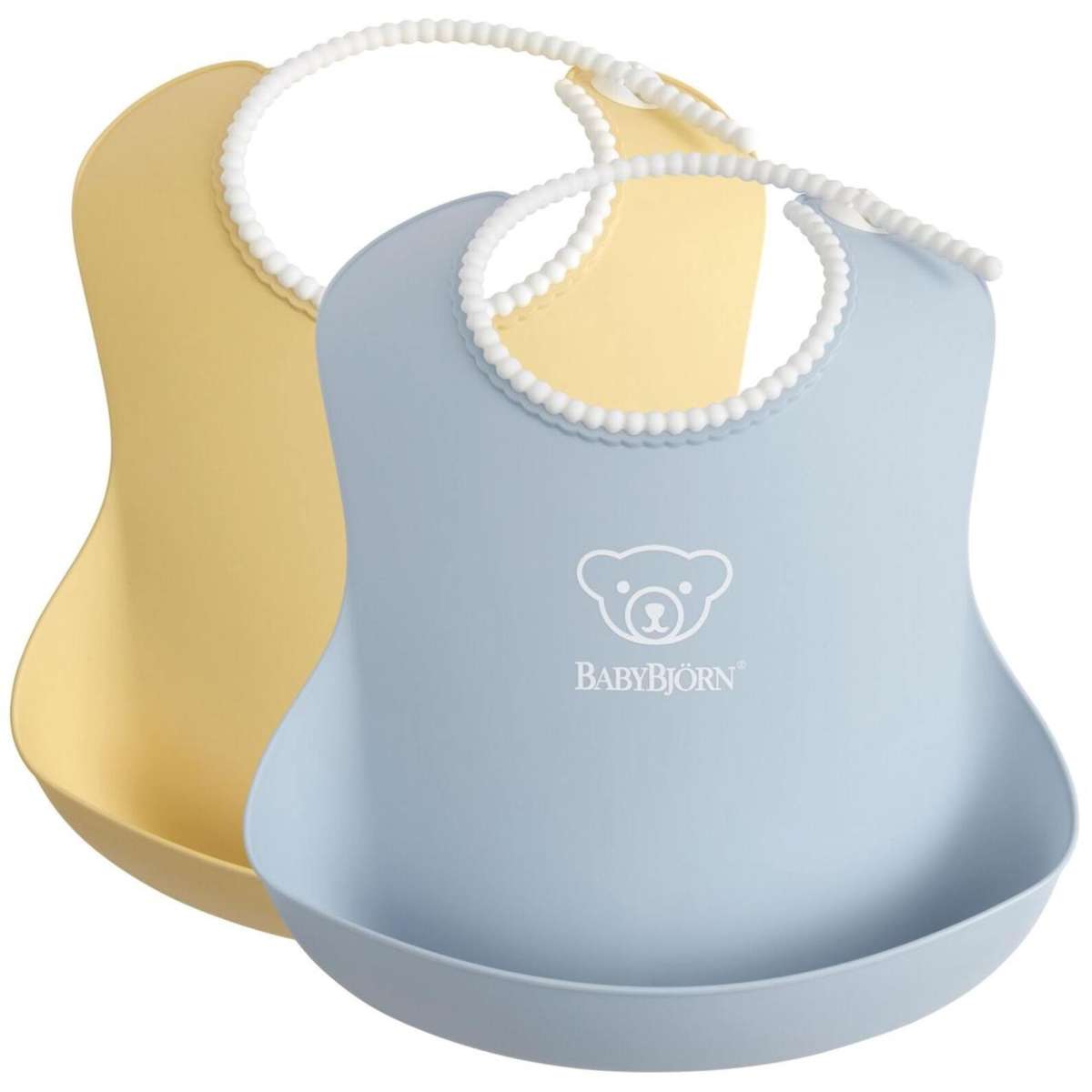 BabyBjorn Baby Bib, 2 Pack (Powder Yellow/Blue) Neck Size 19 30cm