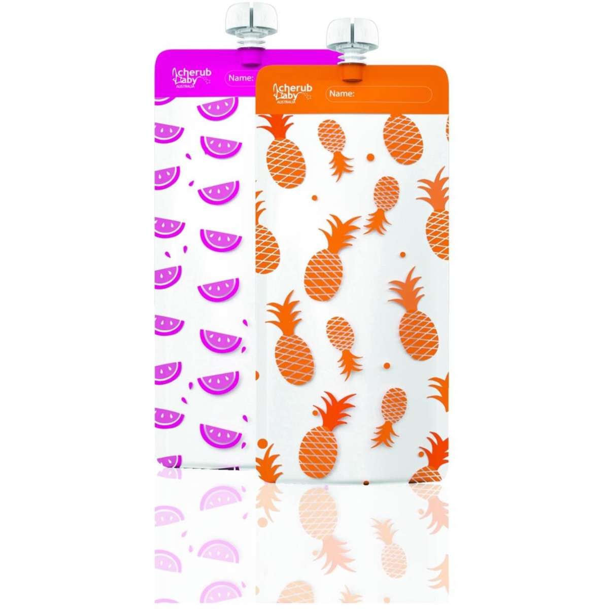 Cherub Baby Reusable Food Storage Pouch Maxi's, 10 Pack (Pink/Orange) 180mL Woolworths