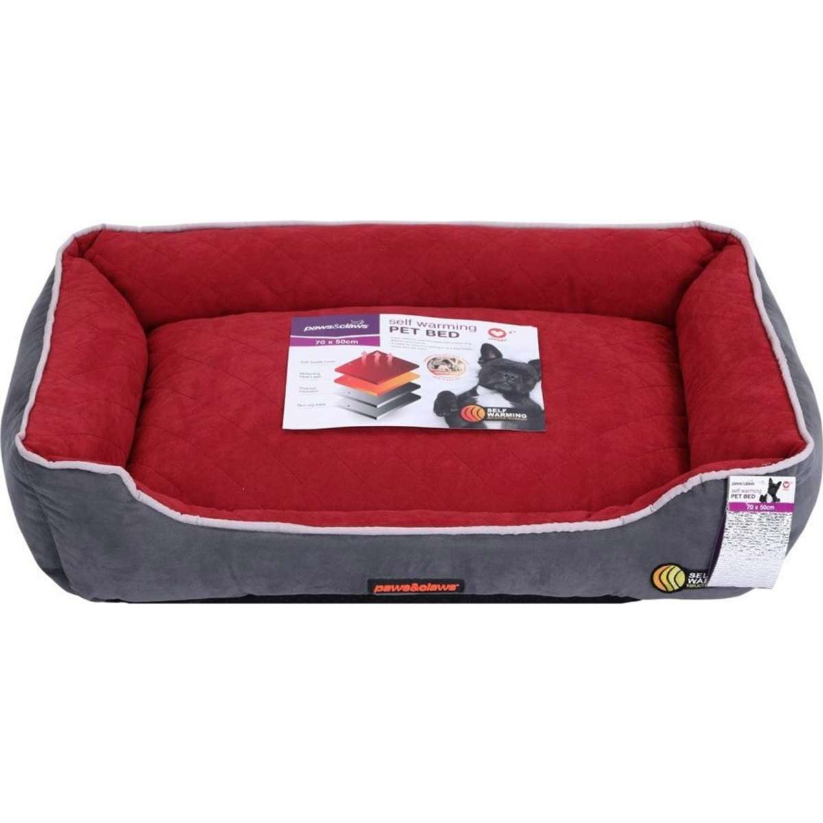 Paws & Claws Self Warming Walled Pet Bed Medium 70x50x17cm Woolworths