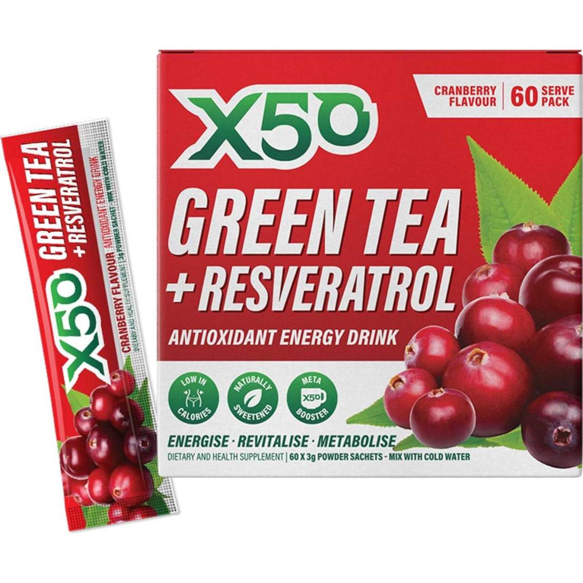 X50 Green Tea Cranberry 60 Sachets 60 Pack Woolworths